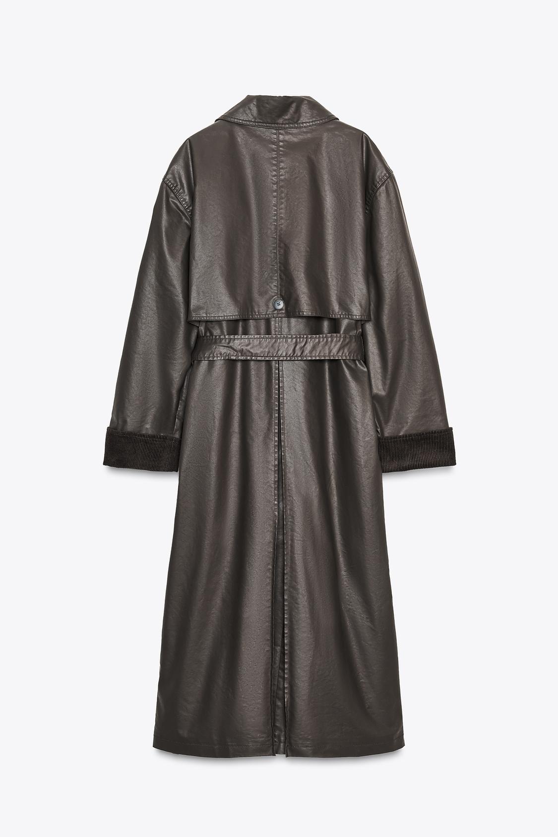 Long Waxed Trench Coat With Corduroy Cuffs