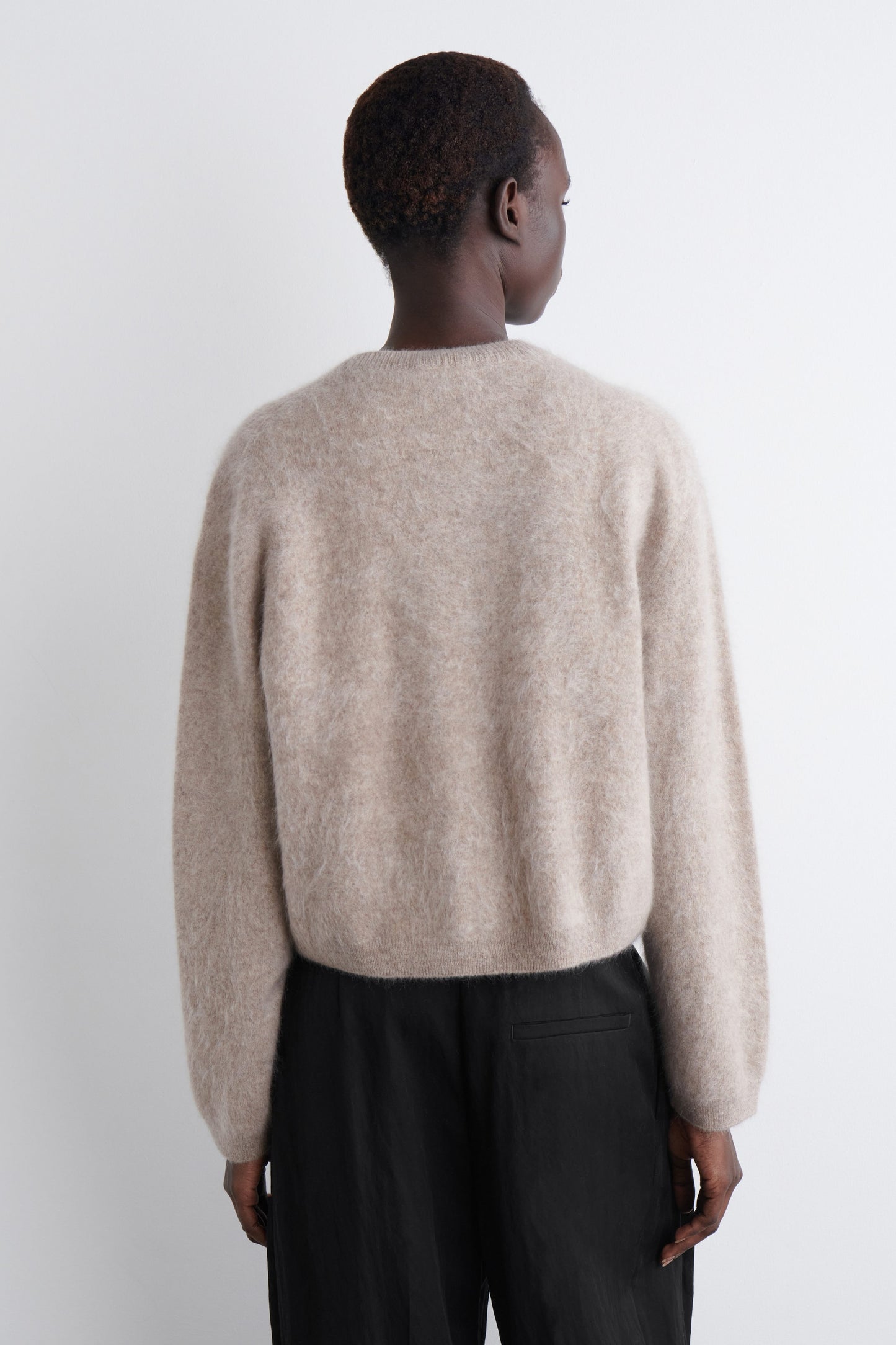 Brushed-Cashmere Crew-Neck Cardigan
