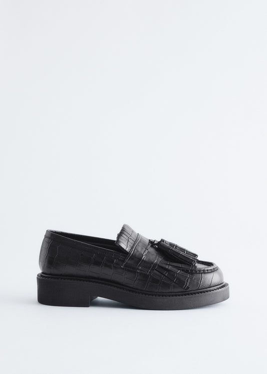 Chunky Croco Leather Loafers