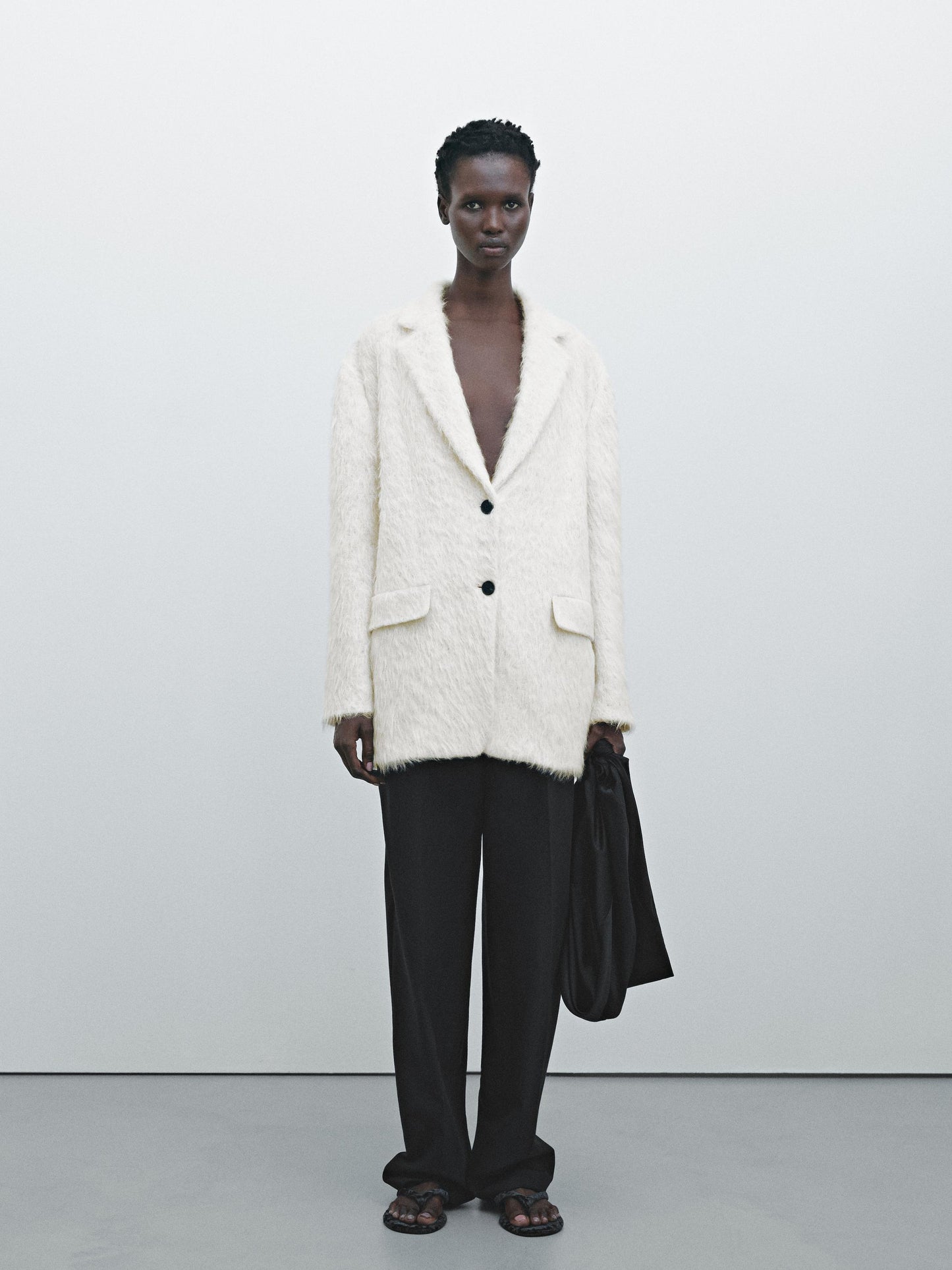 Fuzzy alpaca blazer