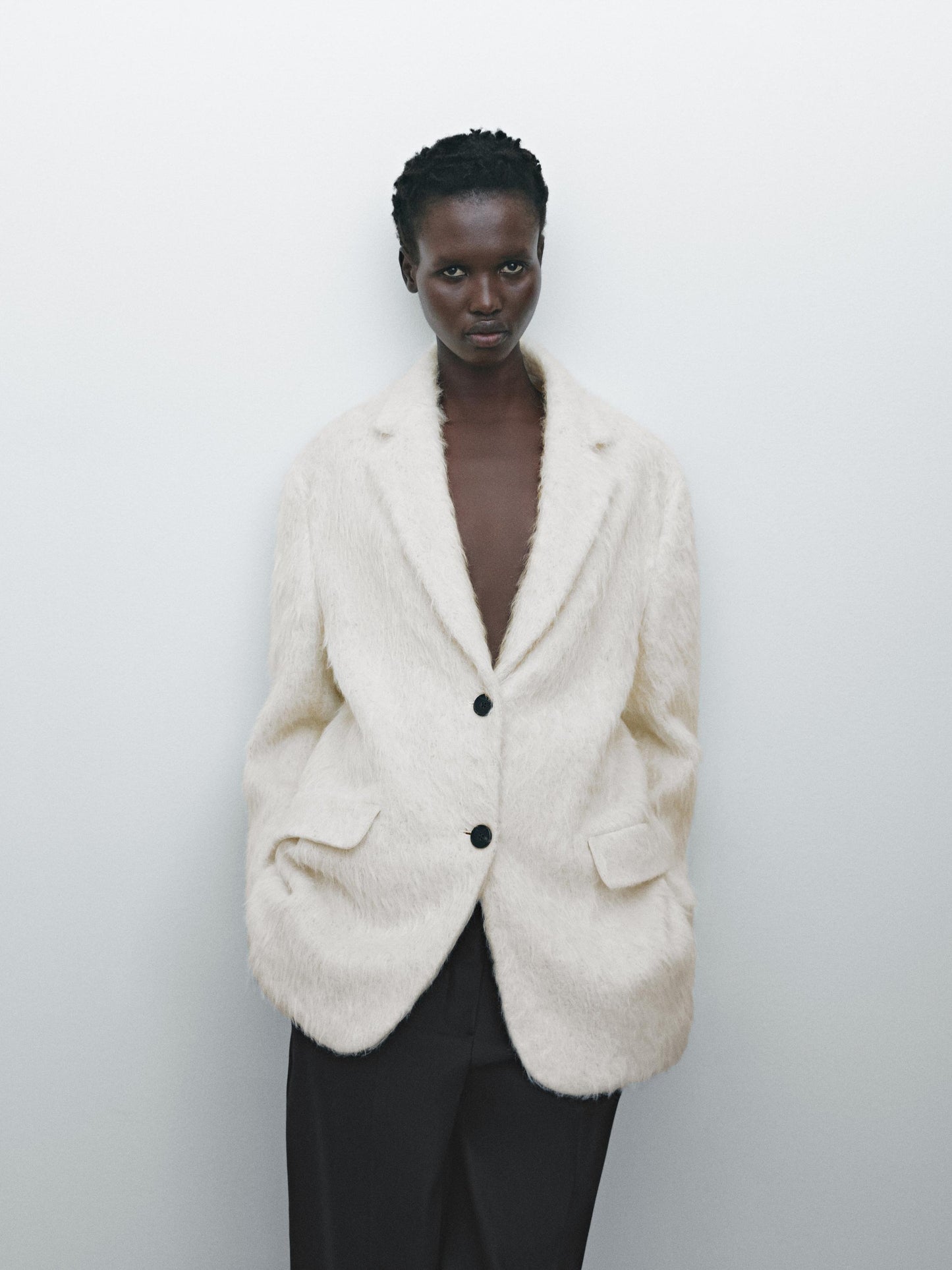 Fuzzy alpaca blazer