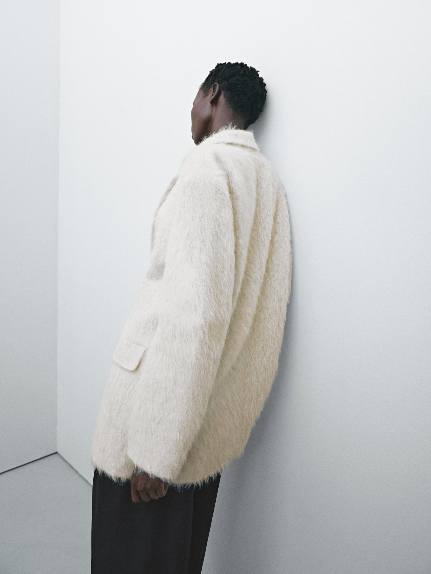 Fuzzy alpaca blazer