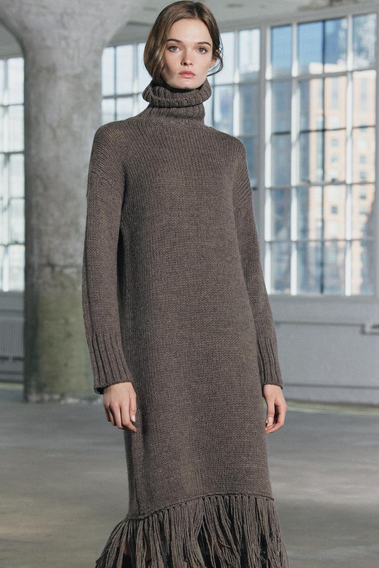 Long fringed 100% wool dress