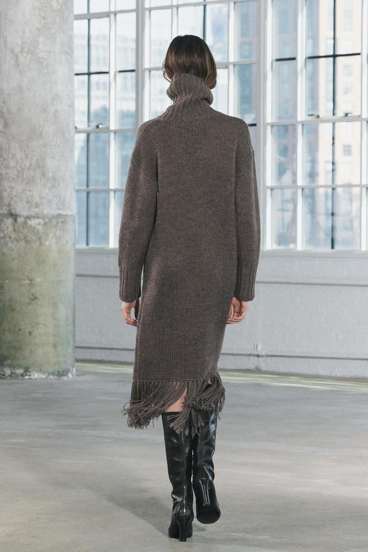 Long fringed 100% wool dress