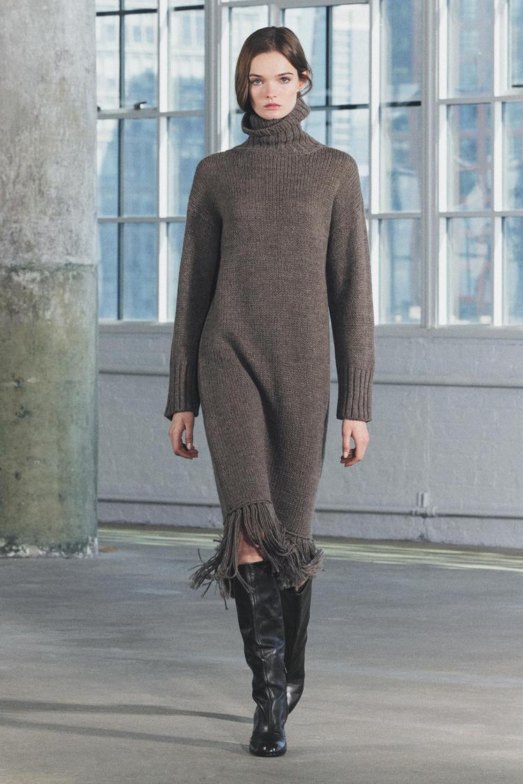 Long fringed 100% wool dress