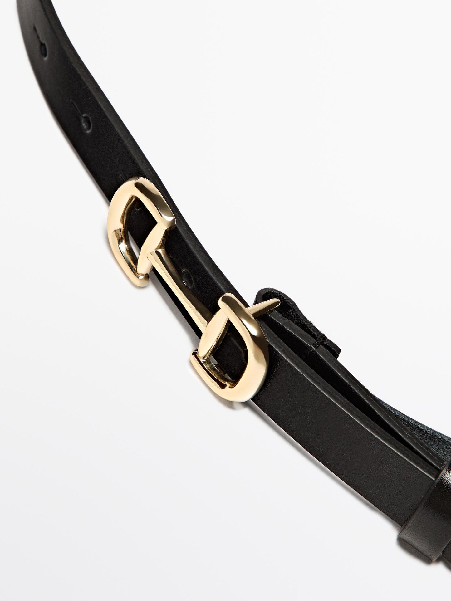 Leather belt with double buckle