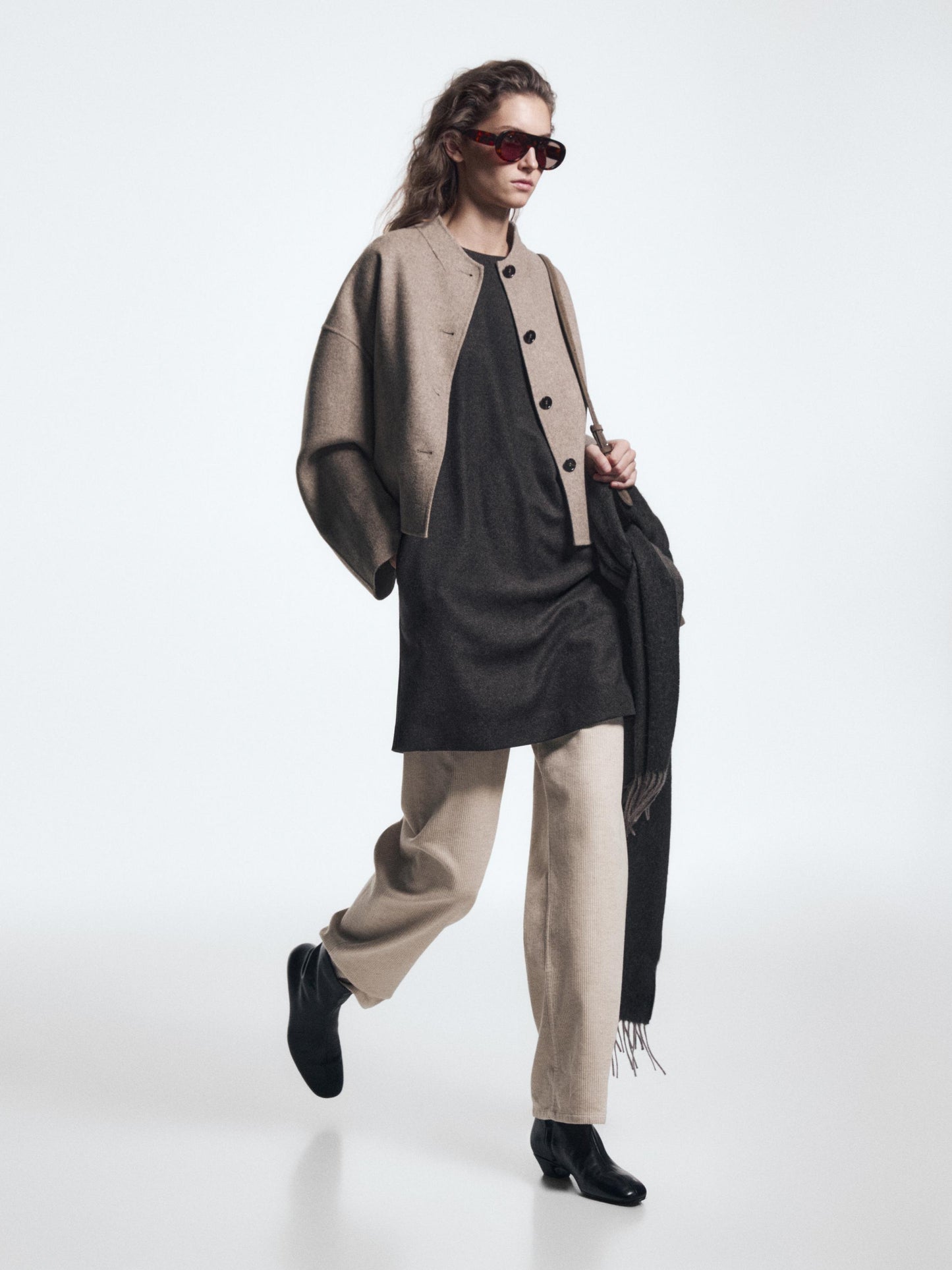 Short wool blend coat with high collar