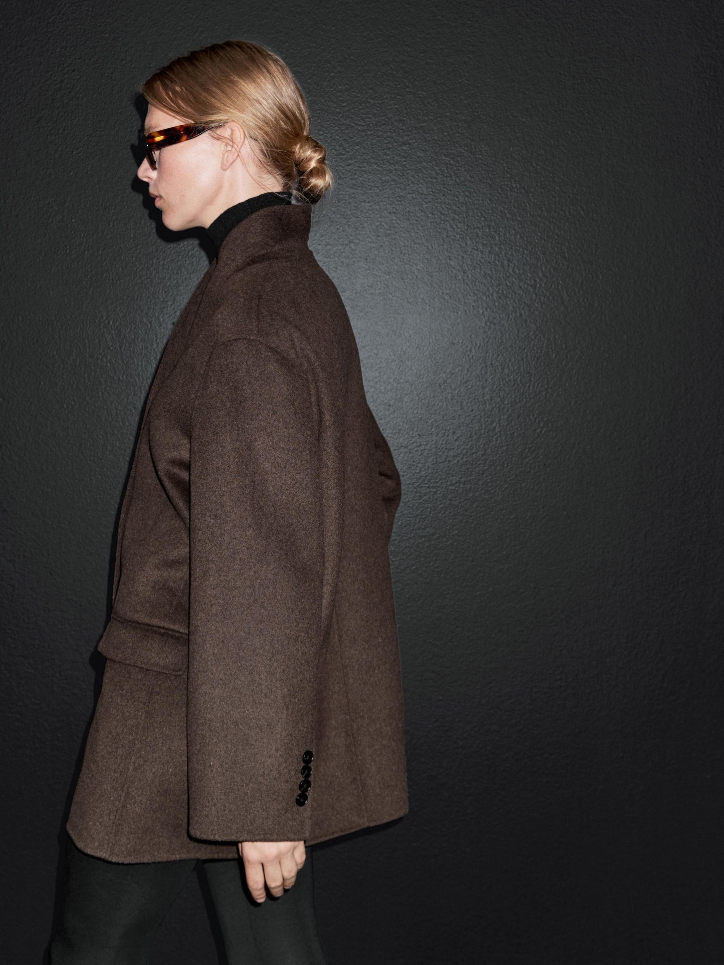 Wool blend coat with tuxedo collar