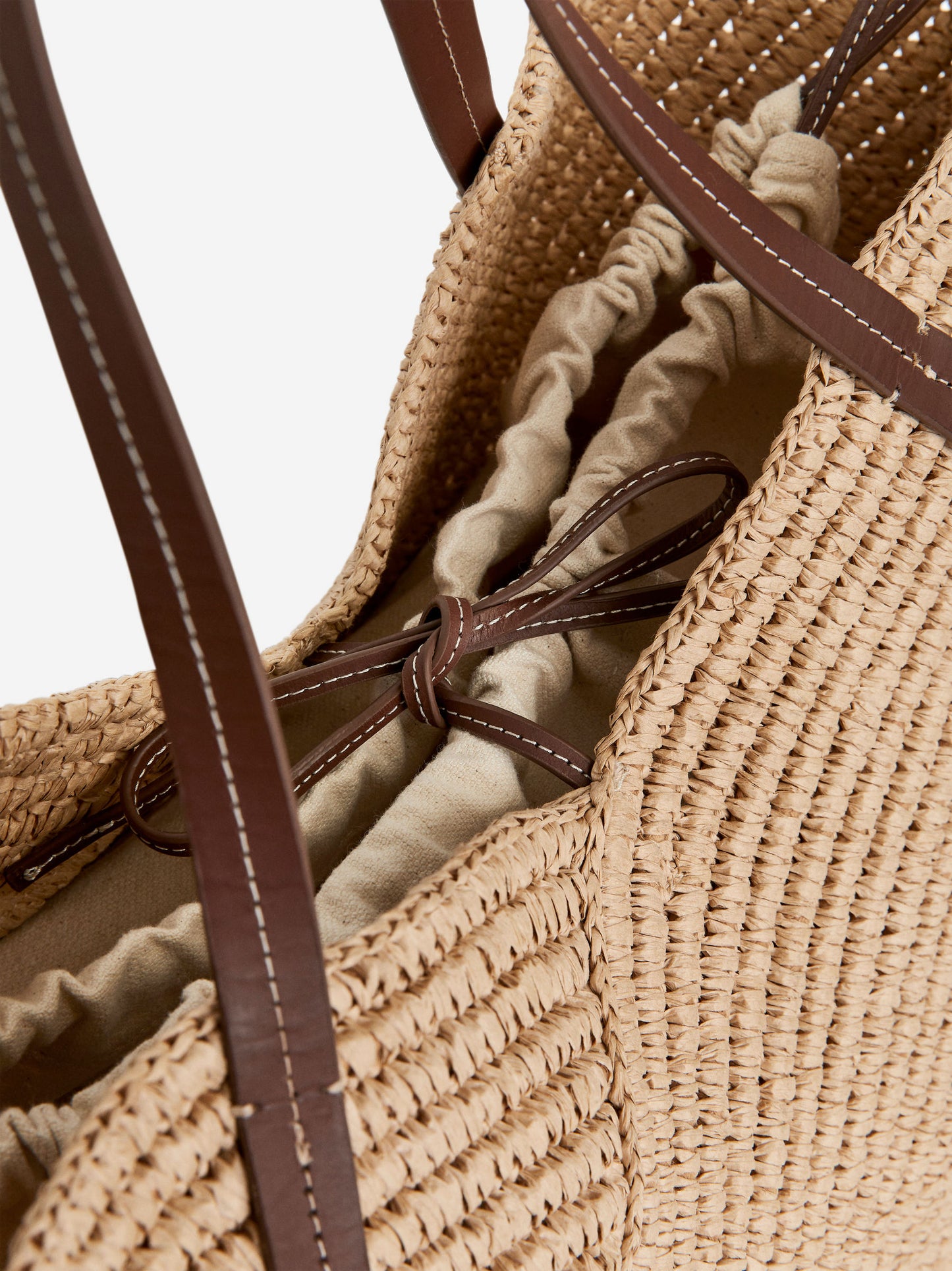 Leather-Detail Straw Tote