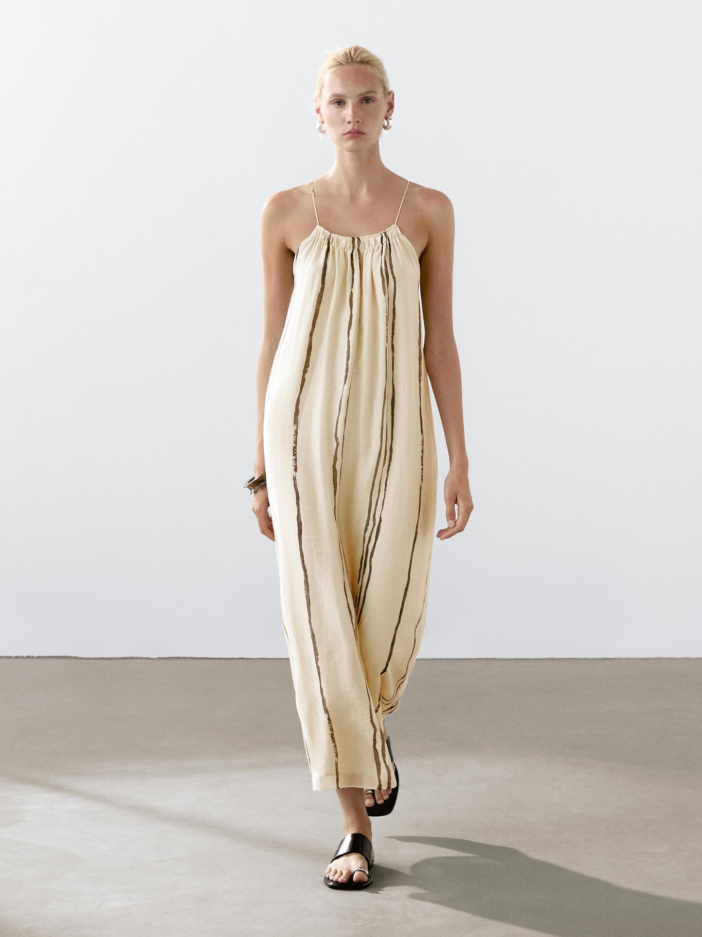 Flowing stripe print midi dress