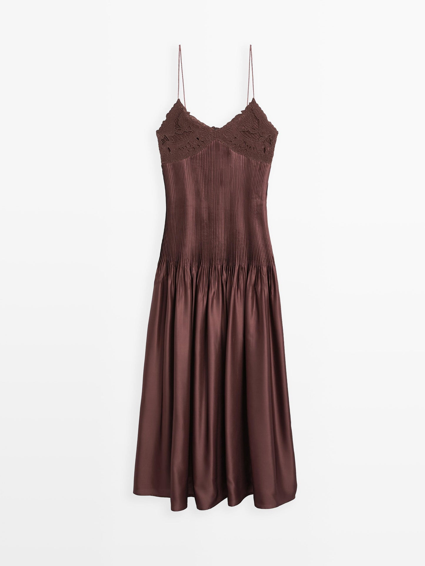Flowing satin midi dress with straps