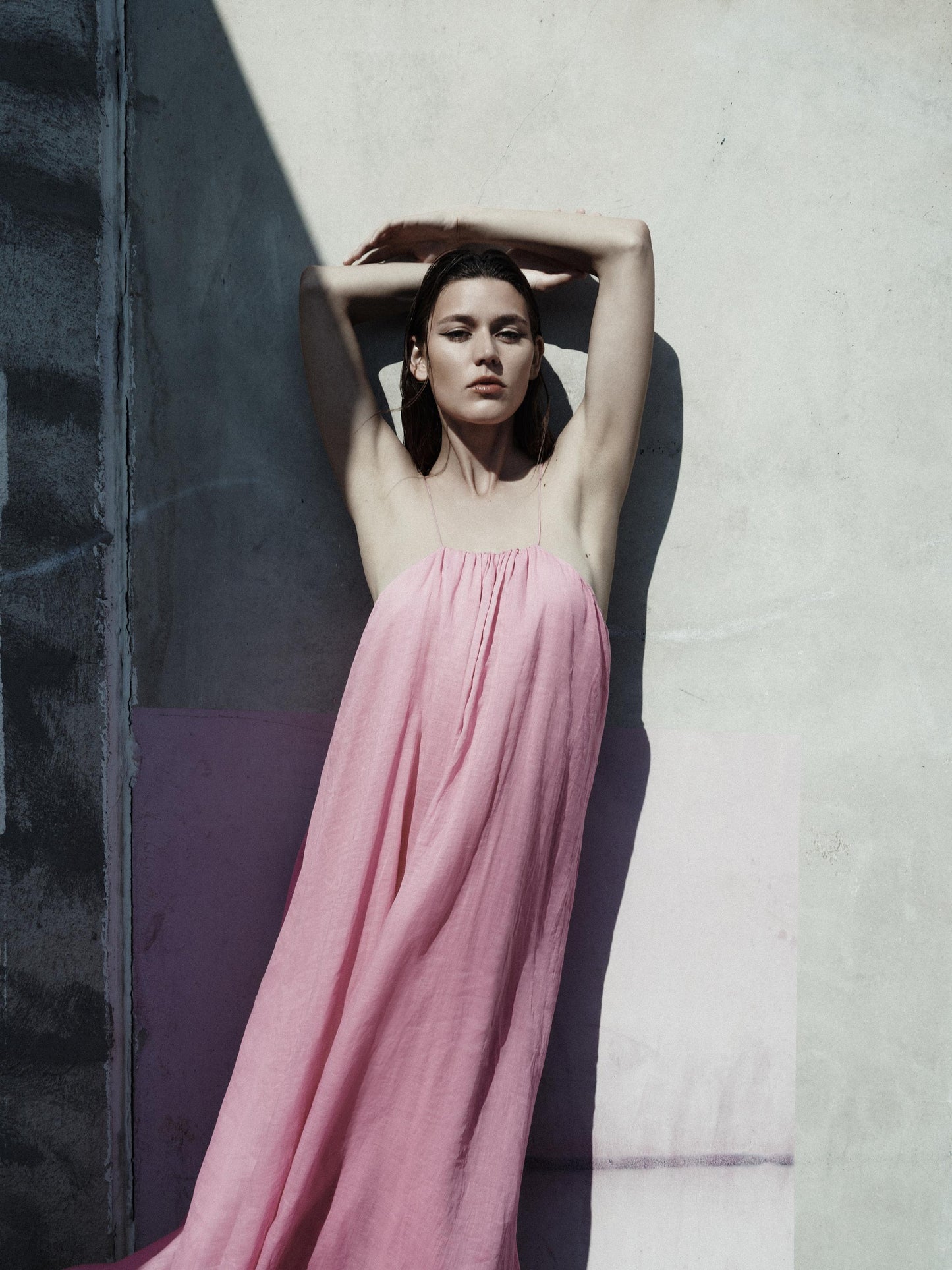 Long dress halter neck gathered