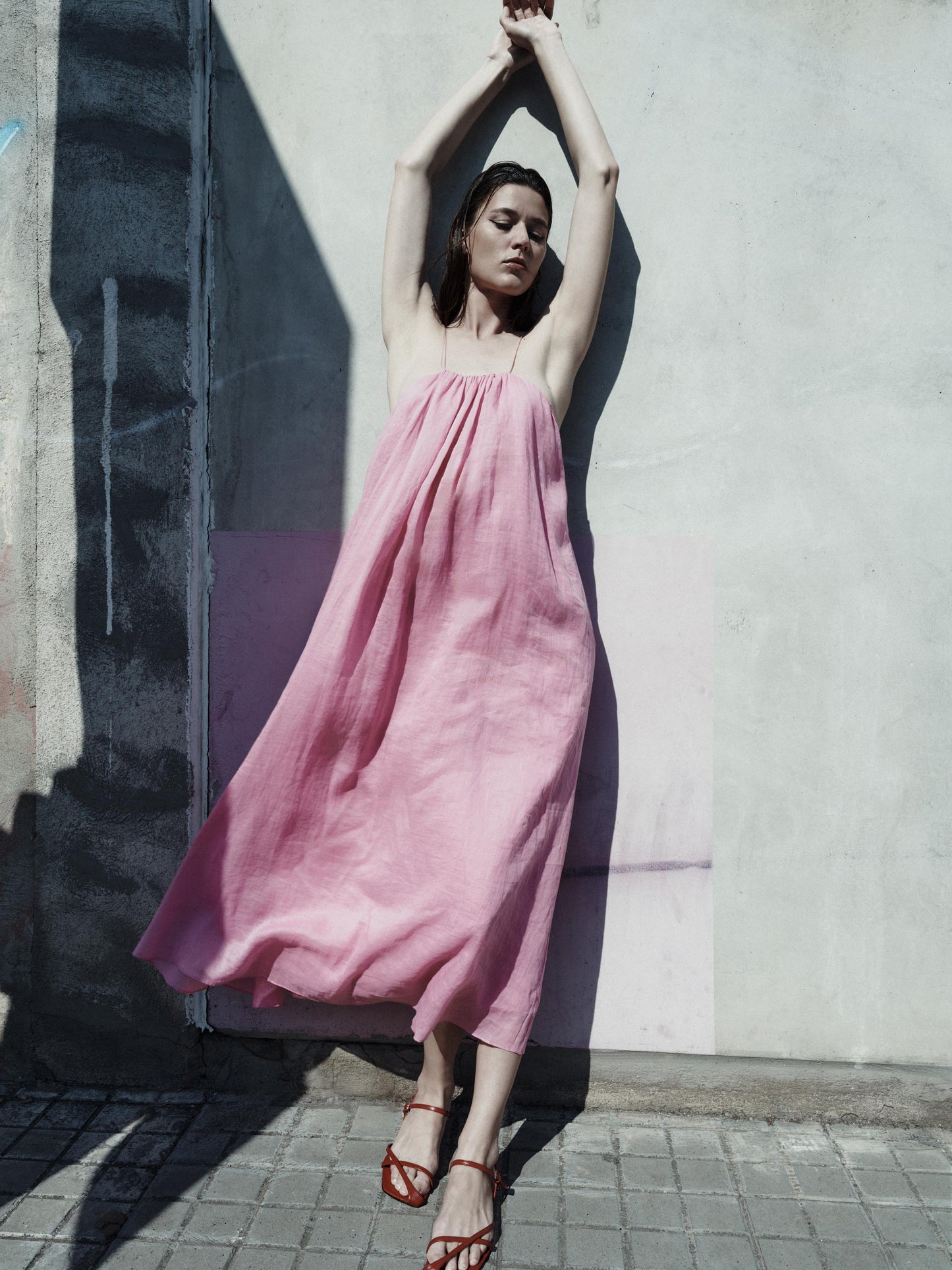 Long dress halter neck gathered