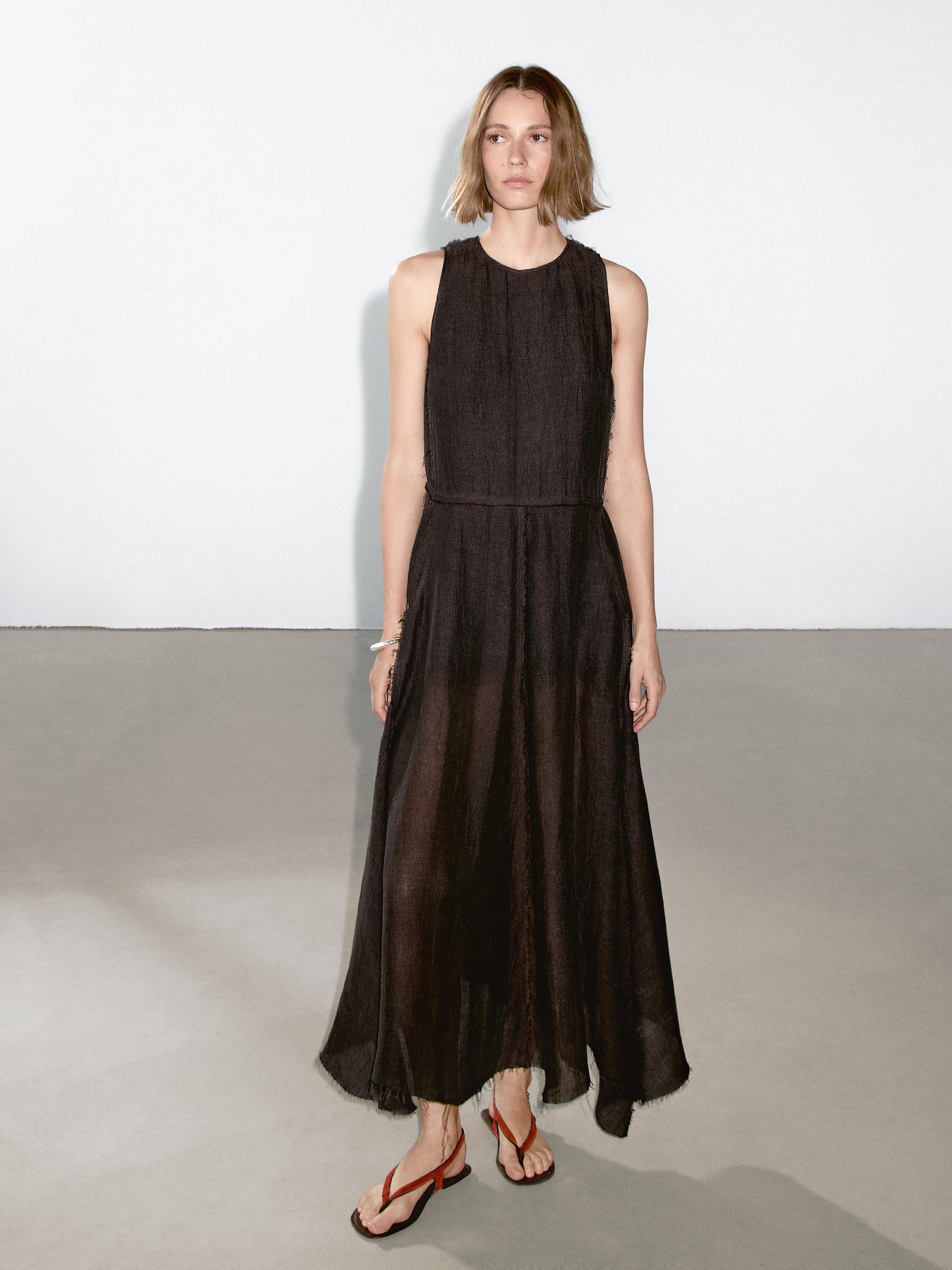 100% linen midi dress