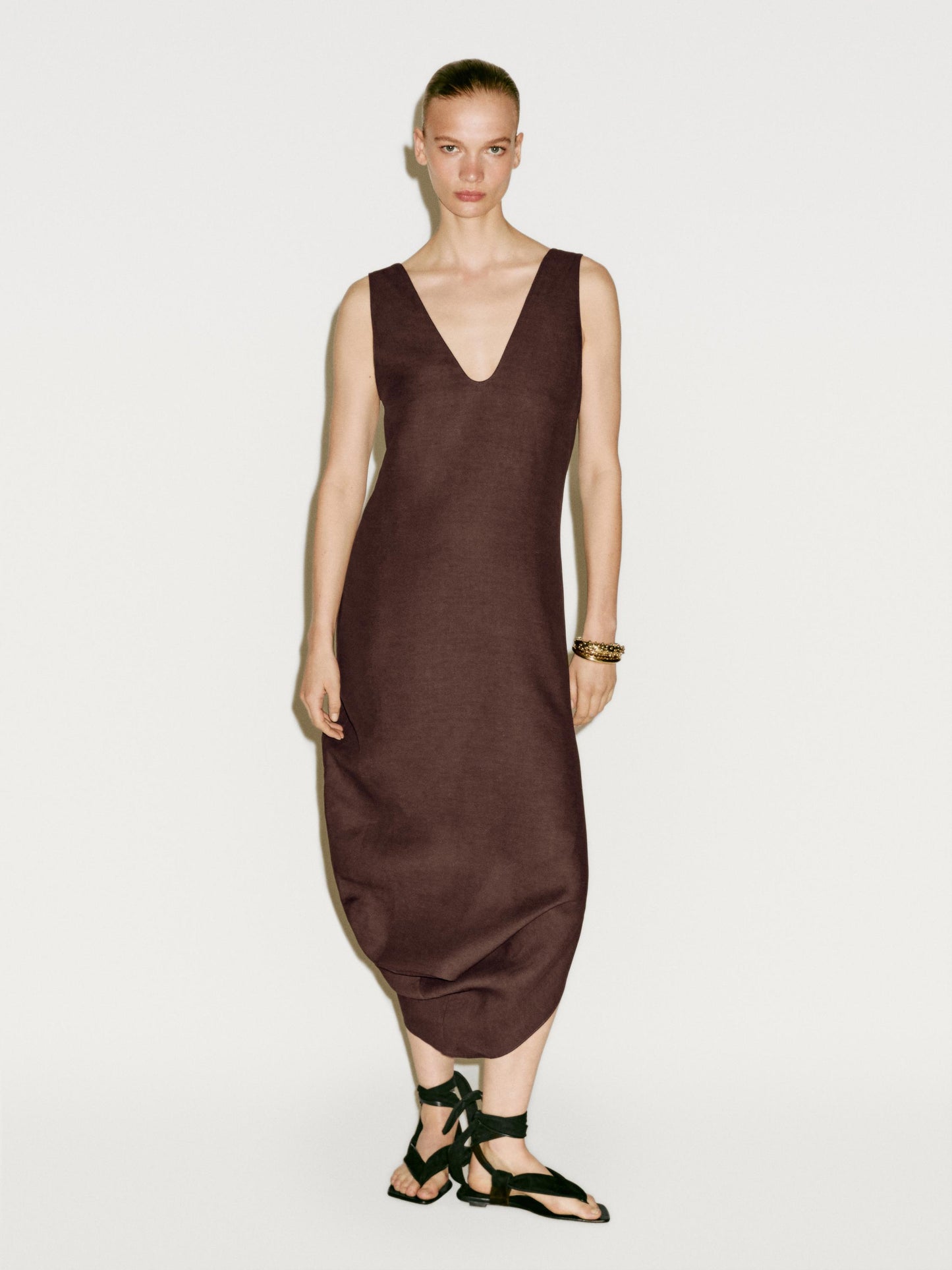 Midi dress with asymmetric hem