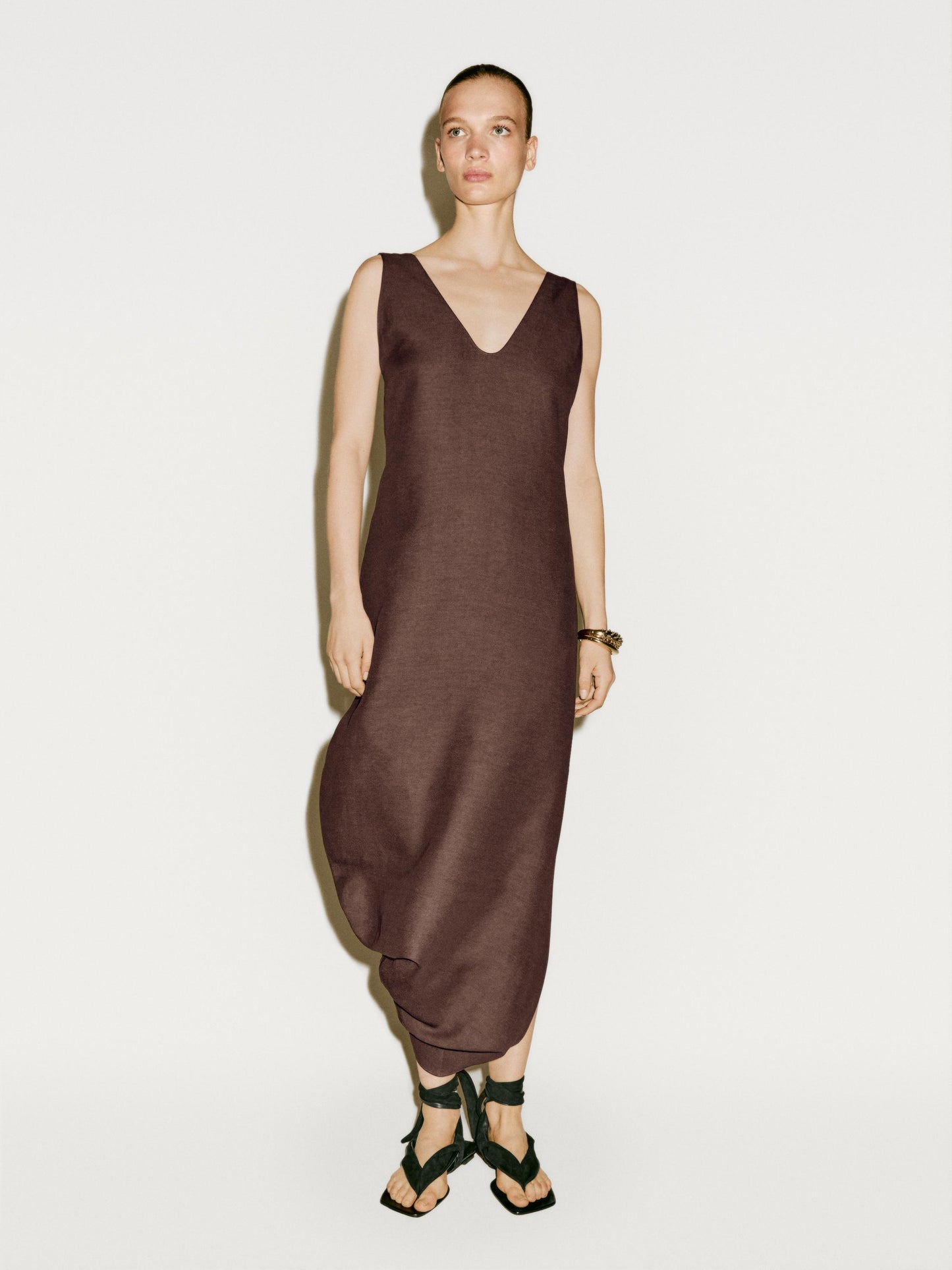 Midi dress with asymmetric hem