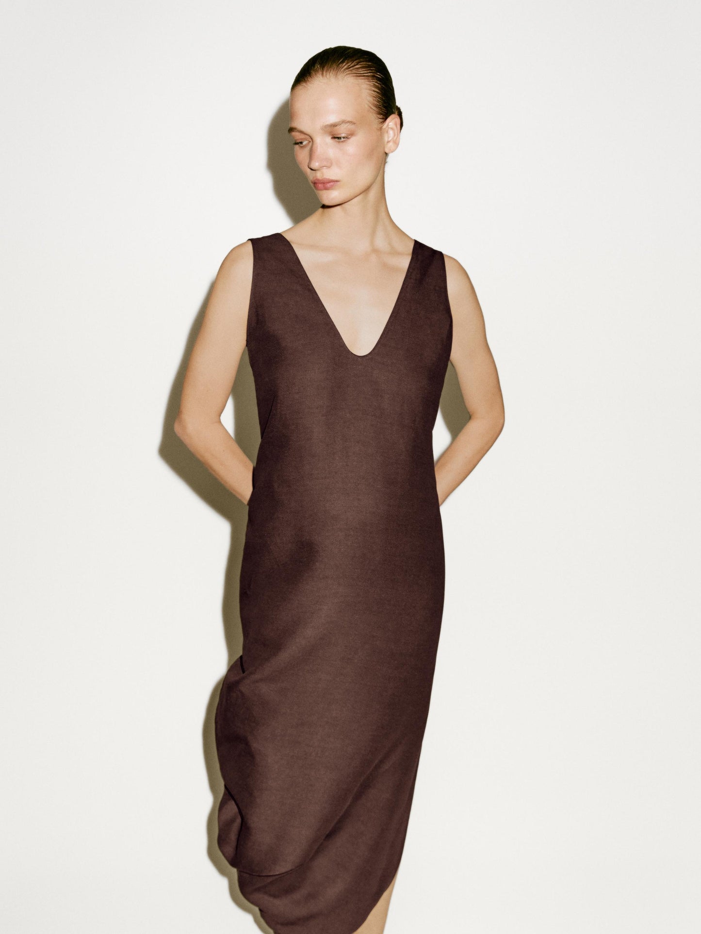 Midi dress with asymmetric hem