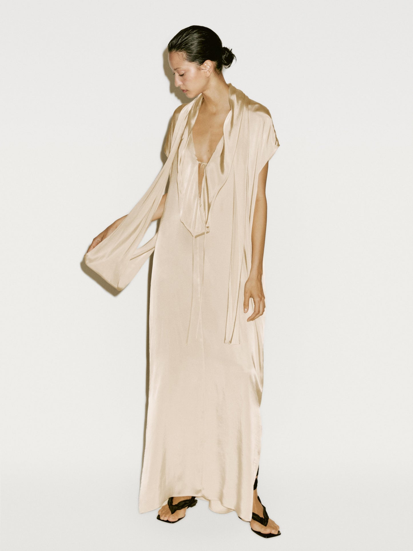 Long flowing dress with scarf detail