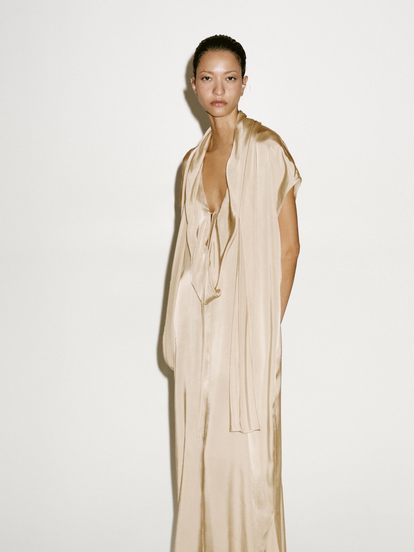 Long flowing dress with scarf detail