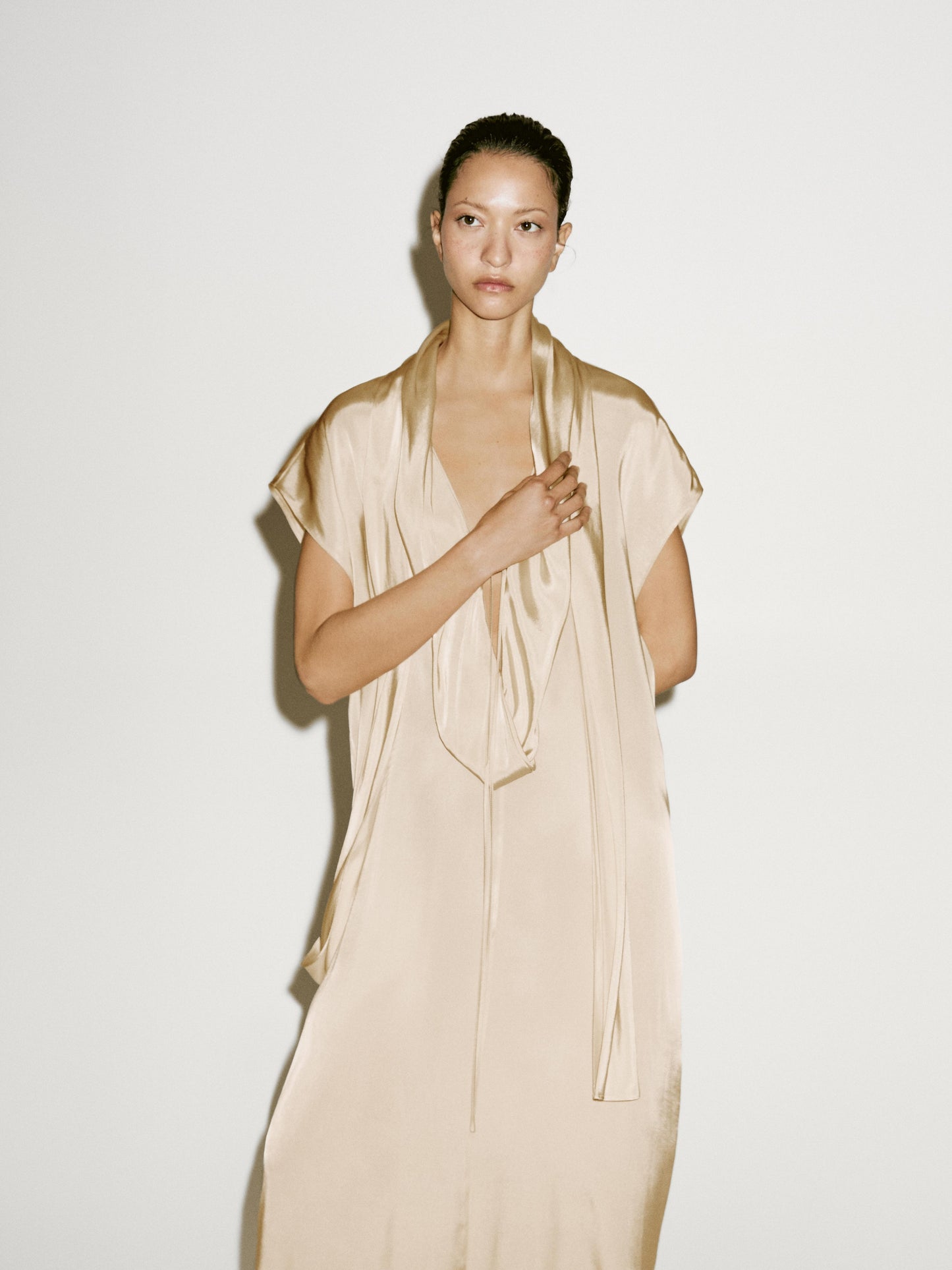 Long flowing dress with scarf detail