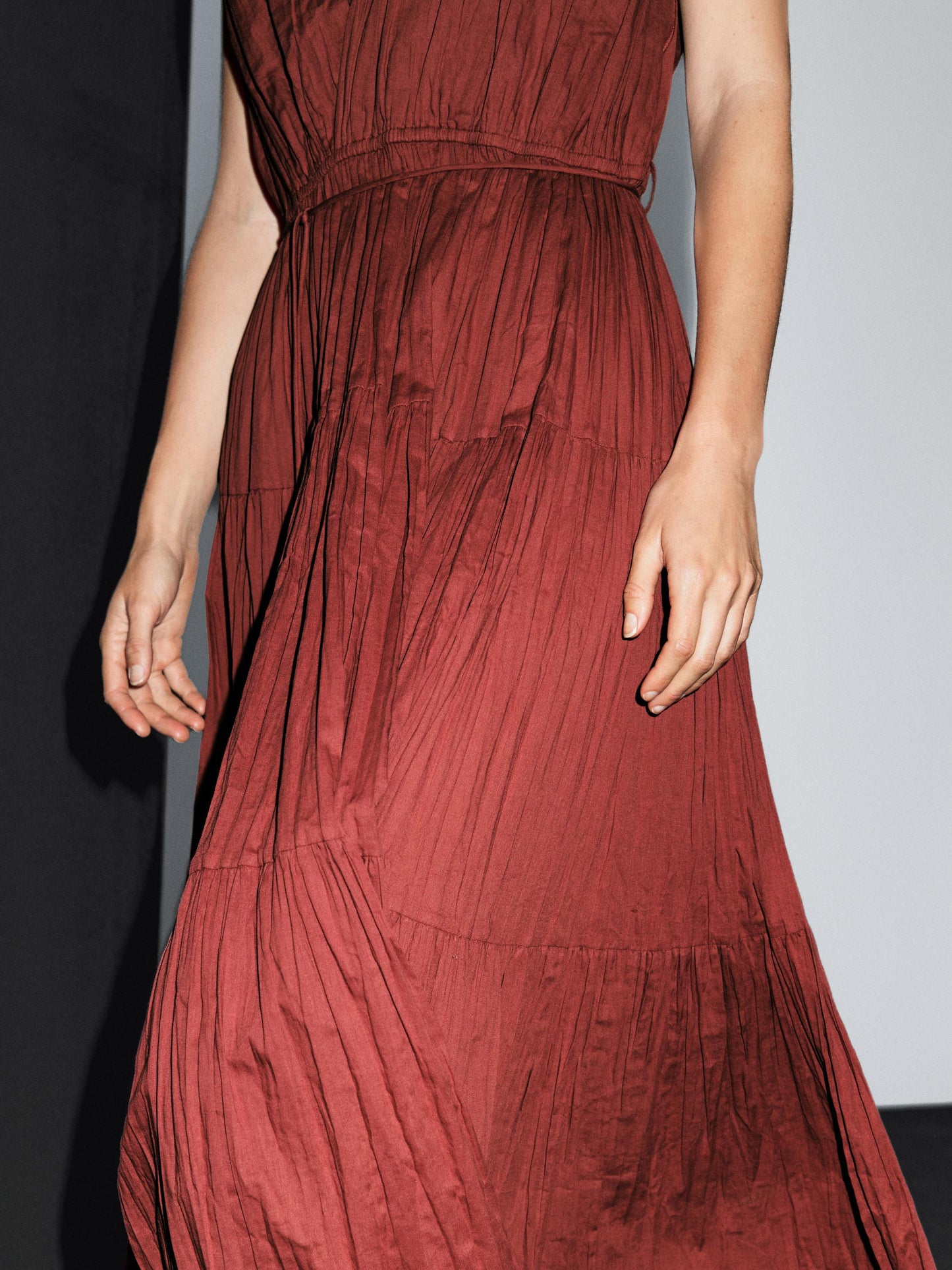 100% cotton long pleated dress