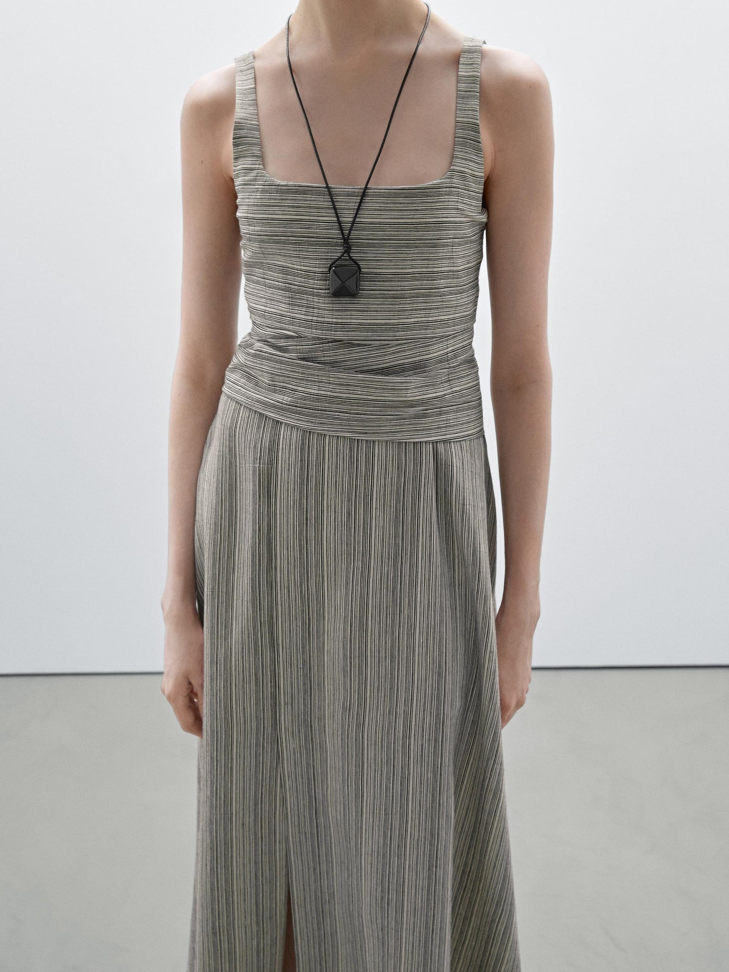 Striped flounce midi dress