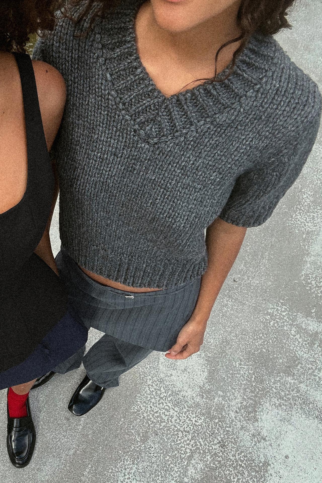 Cropped Knit V-Neck Sweater