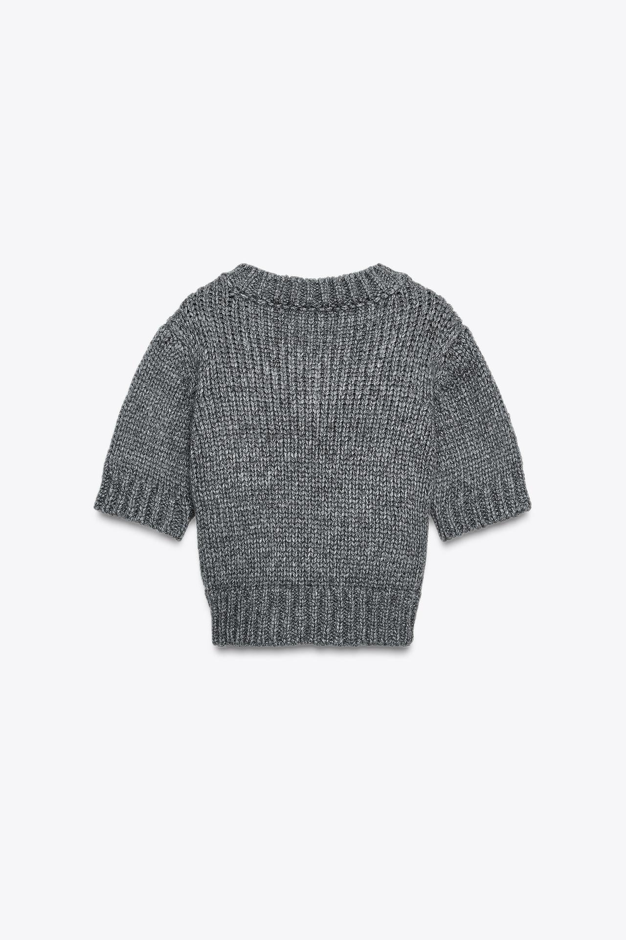 Cropped Knit V-Neck Sweater