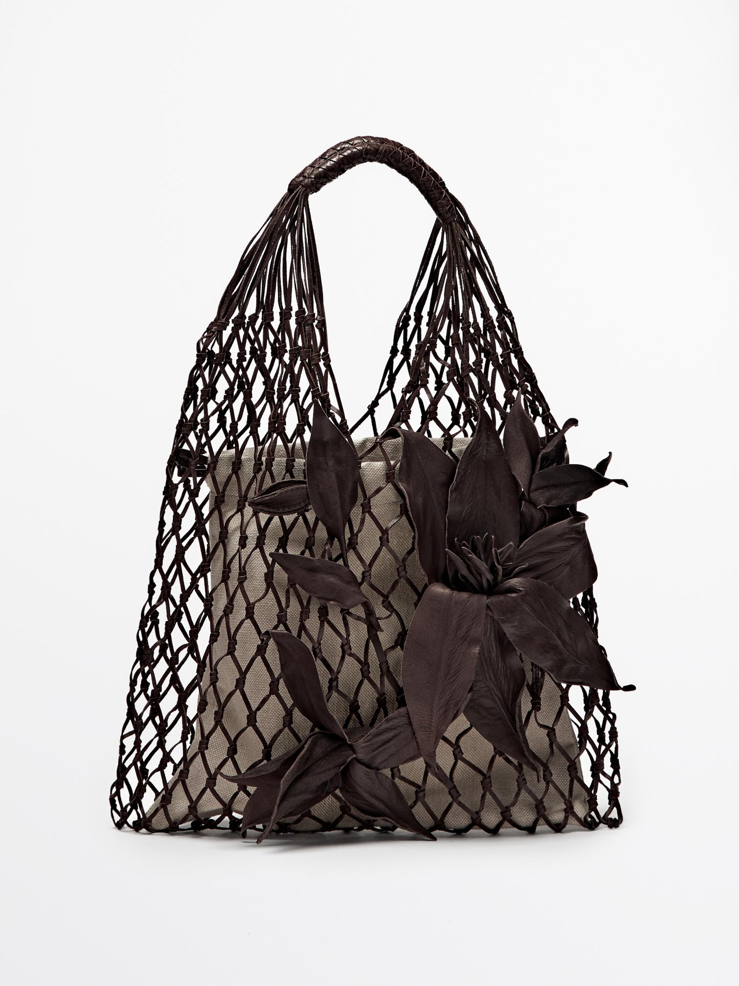 Nappa leather floral mesh bag