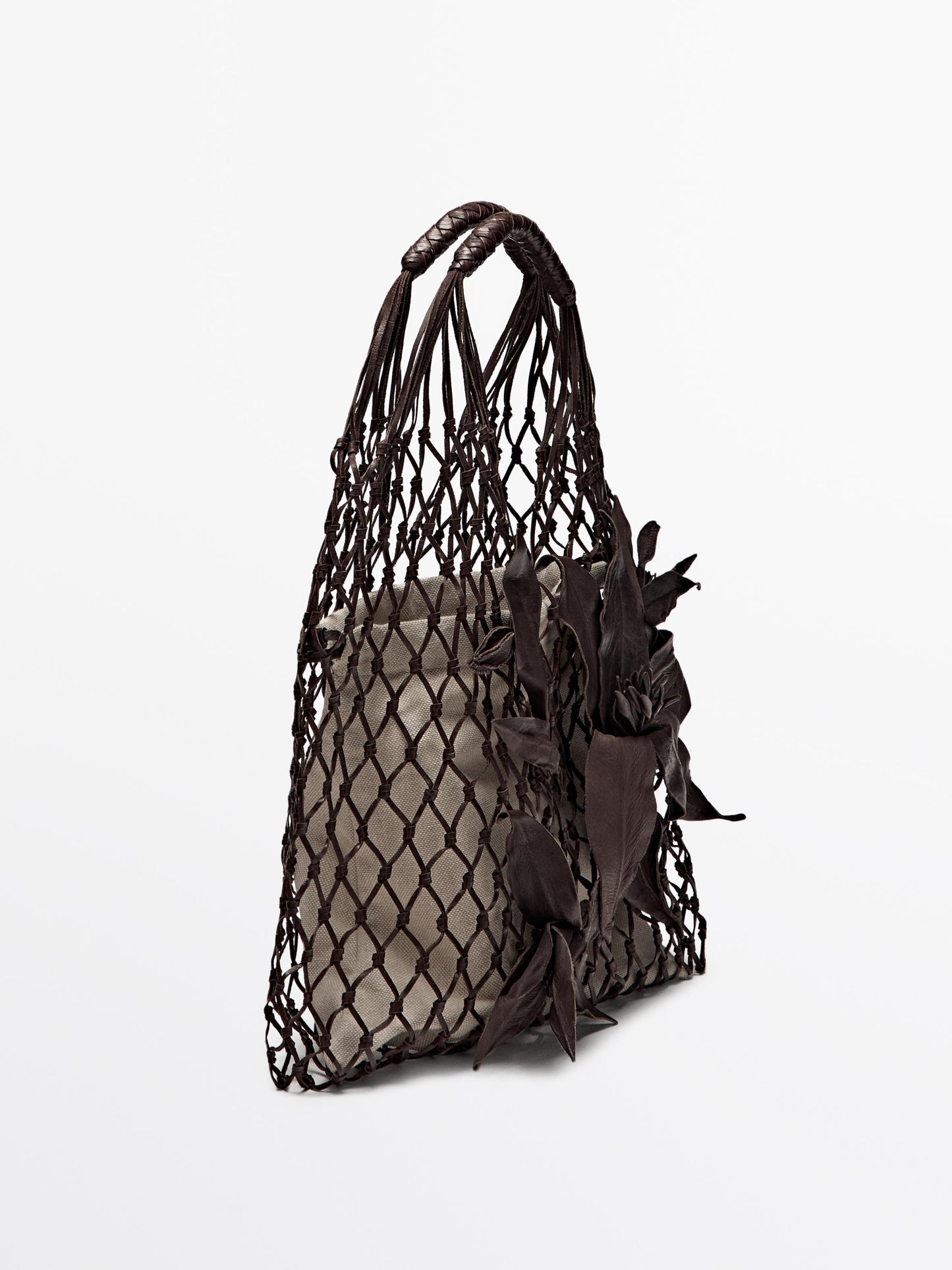 Nappa leather floral mesh bag
