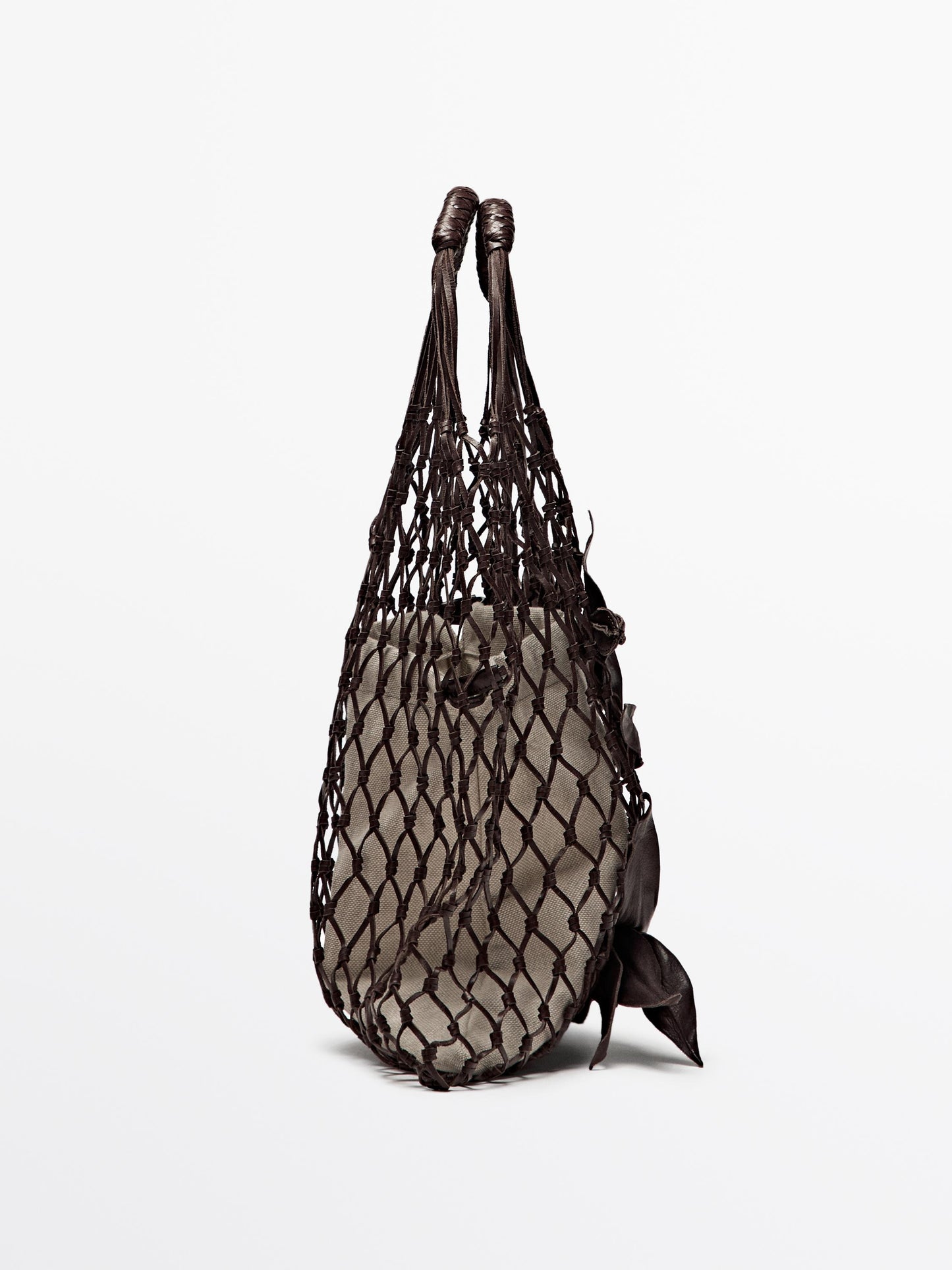 Nappa leather floral mesh bag