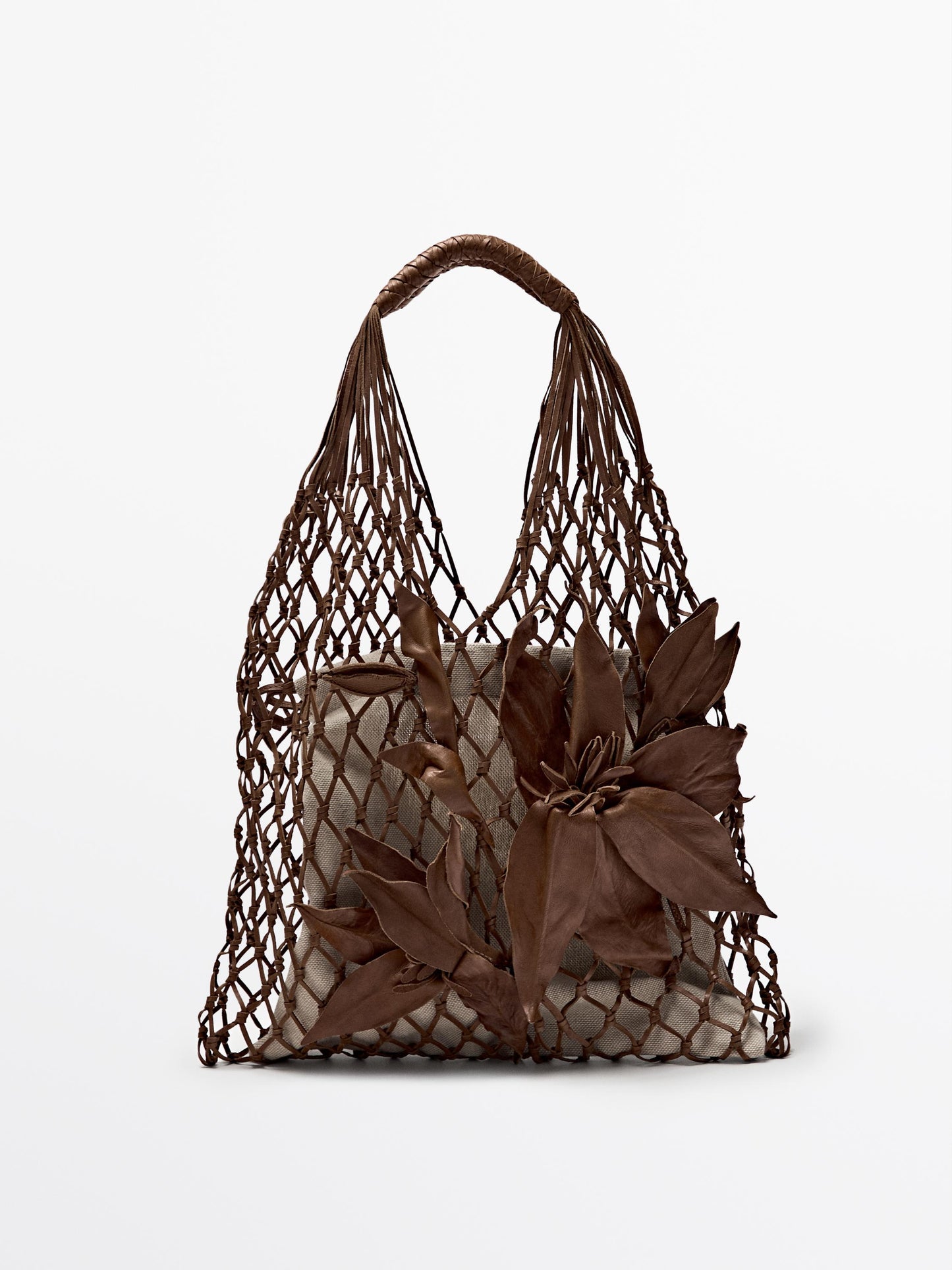 Nappa leather floral mesh bag