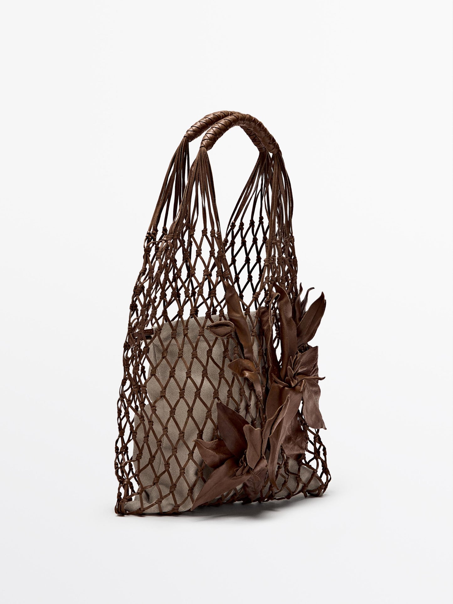 Nappa leather floral mesh bag
