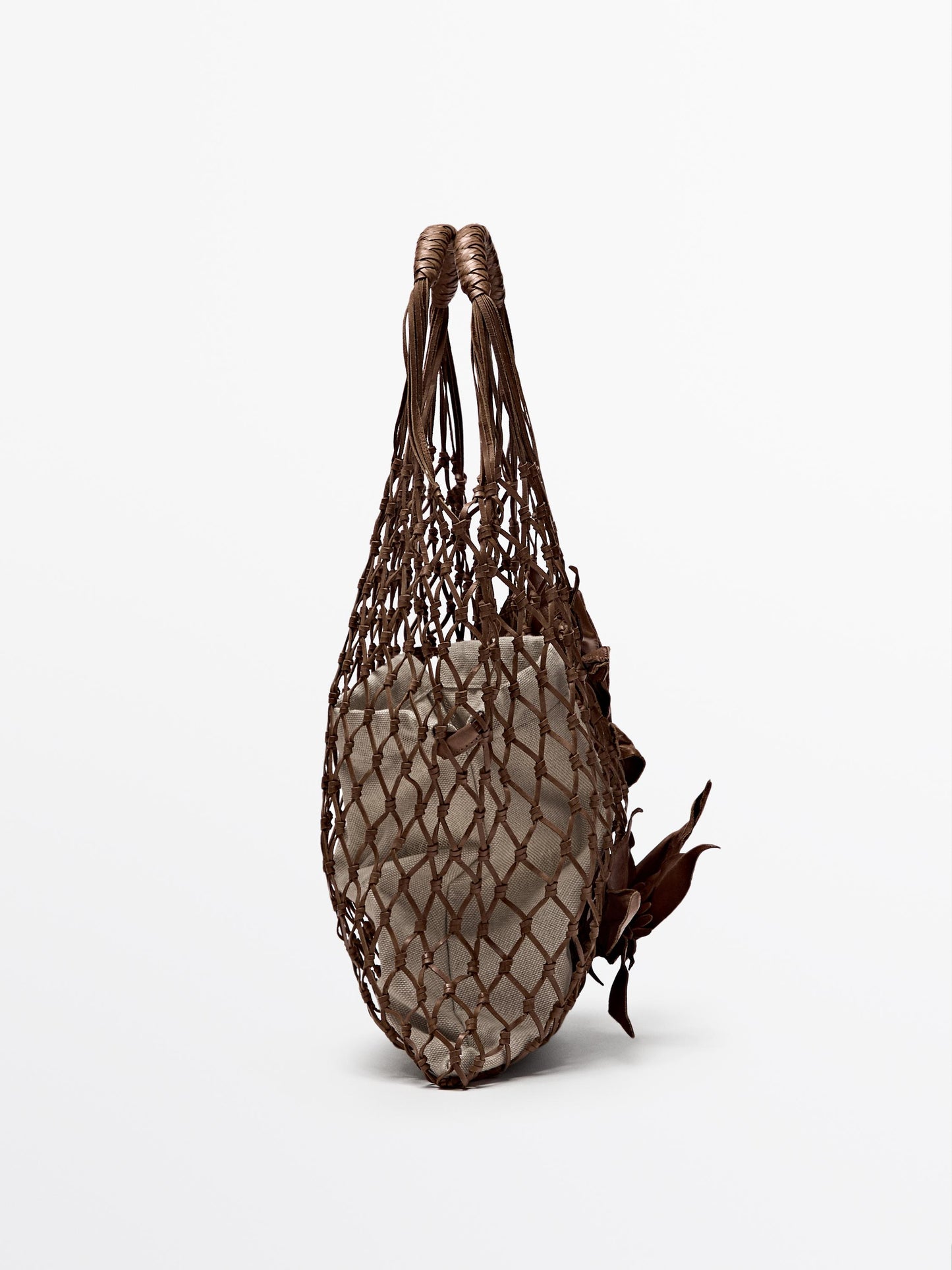Nappa leather floral mesh bag