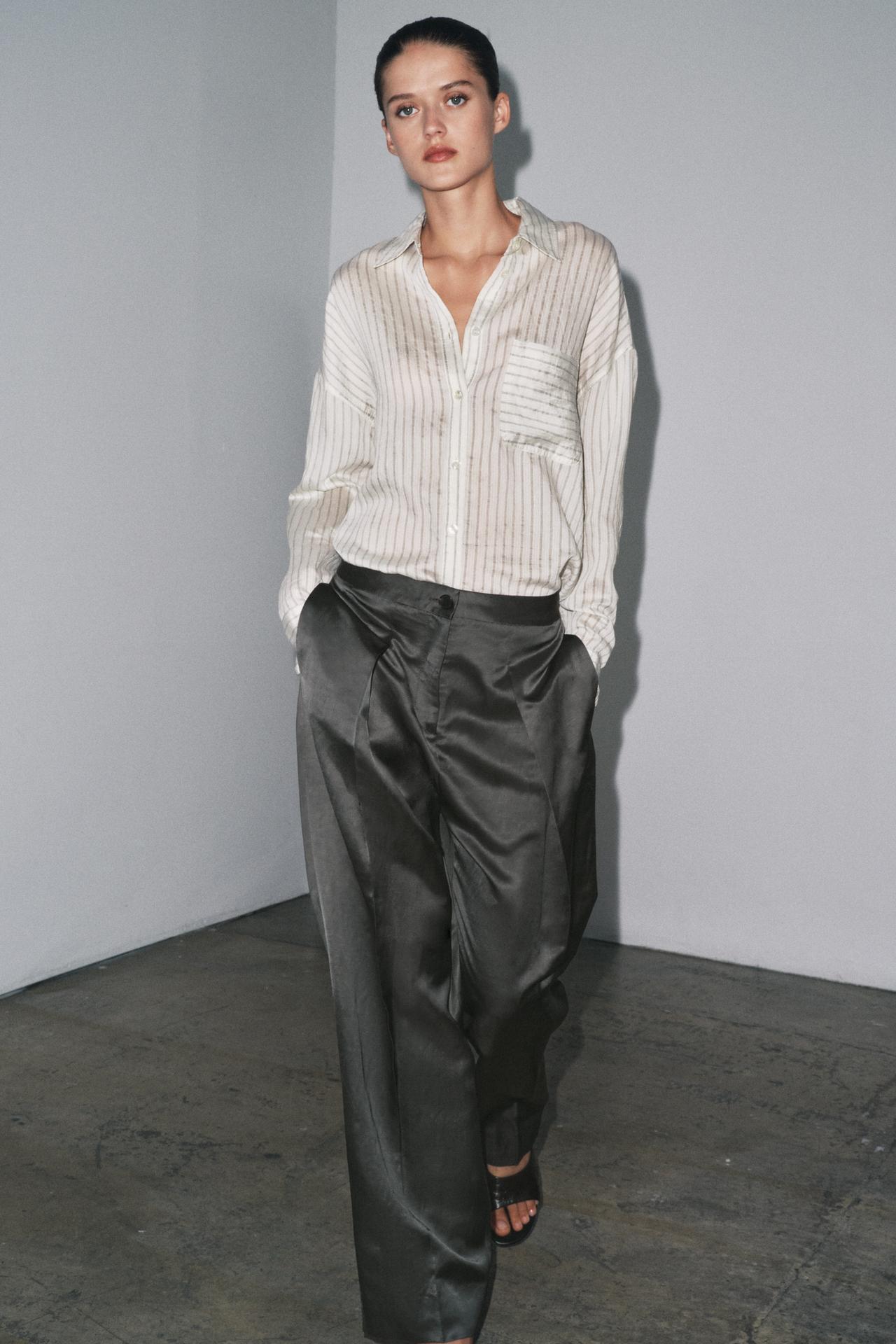 Satin Linen Blend Trousers ZW Collection