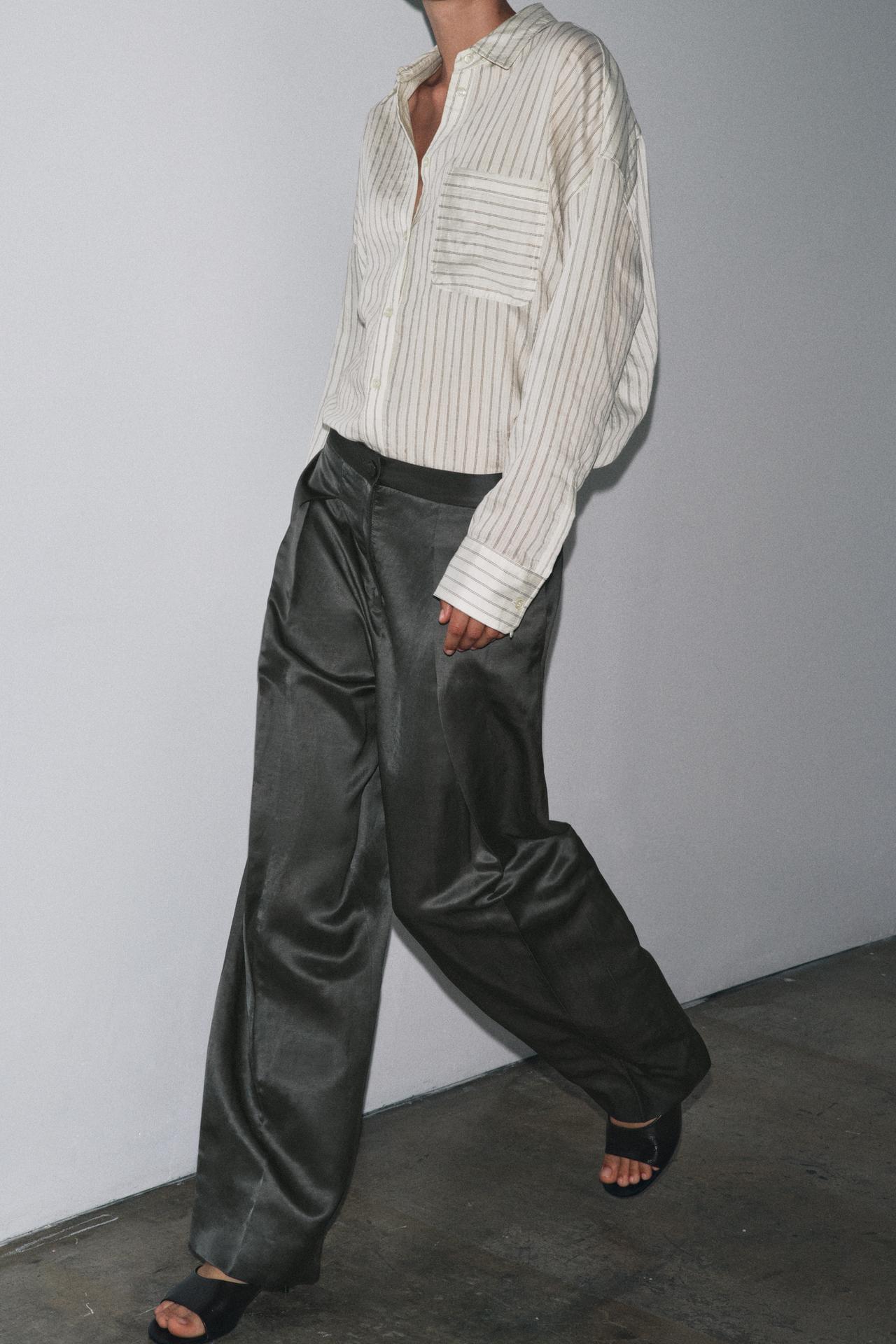 Satin Linen Blend Trousers ZW Collection