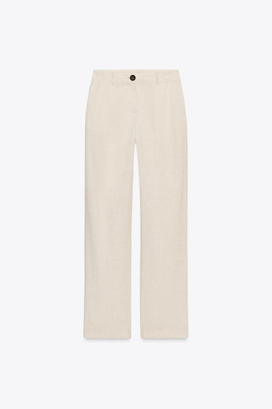 Straight-Leg Linen Blend Trousers