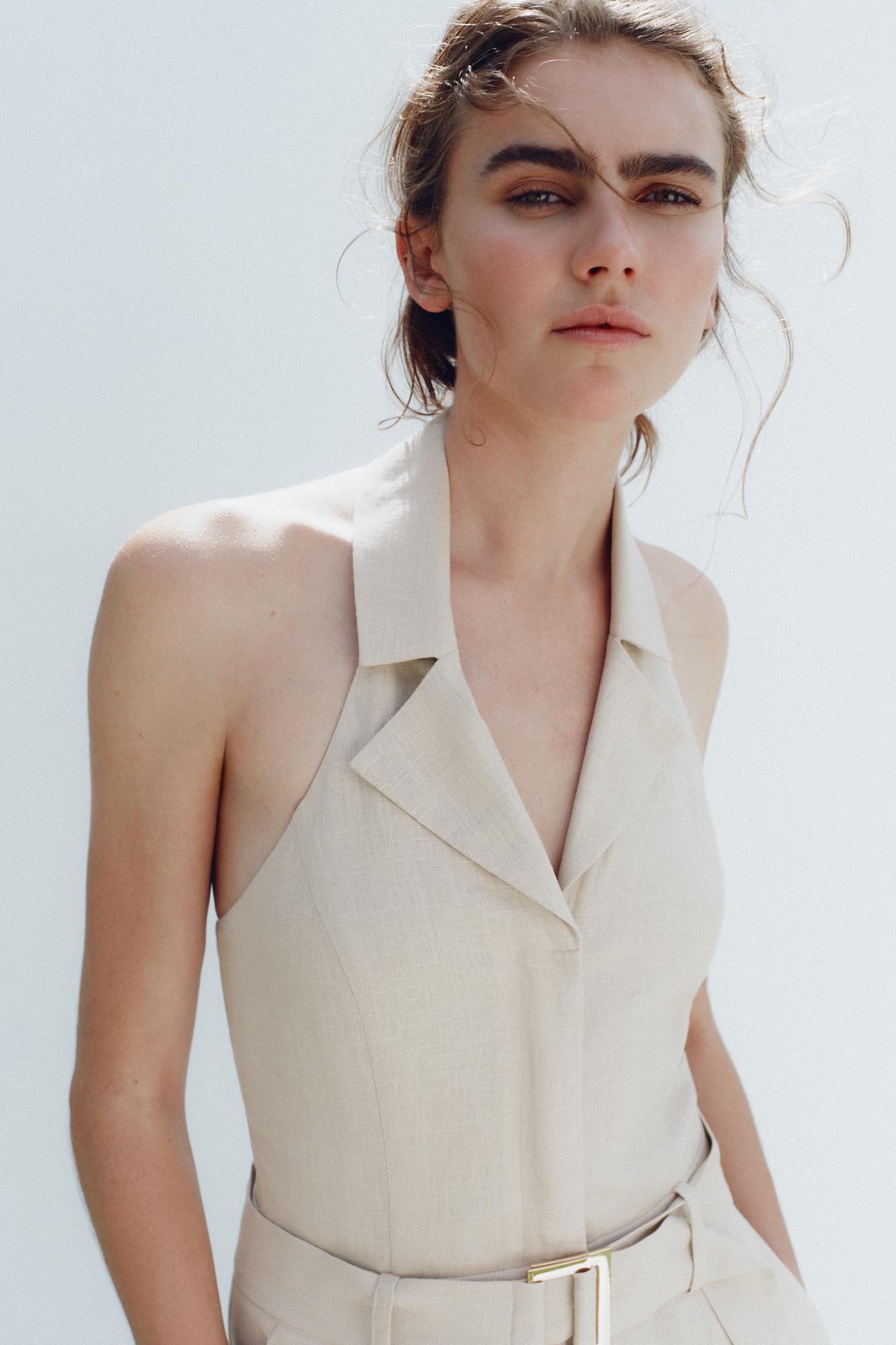 Halter Neck Linen Blend Jumpsuit