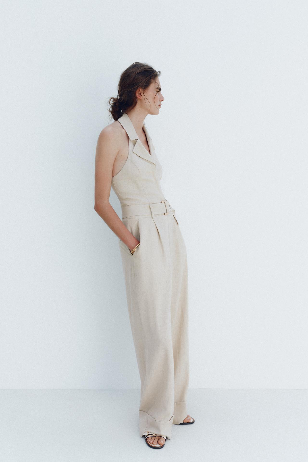 Halter Neck Linen Blend Jumpsuit