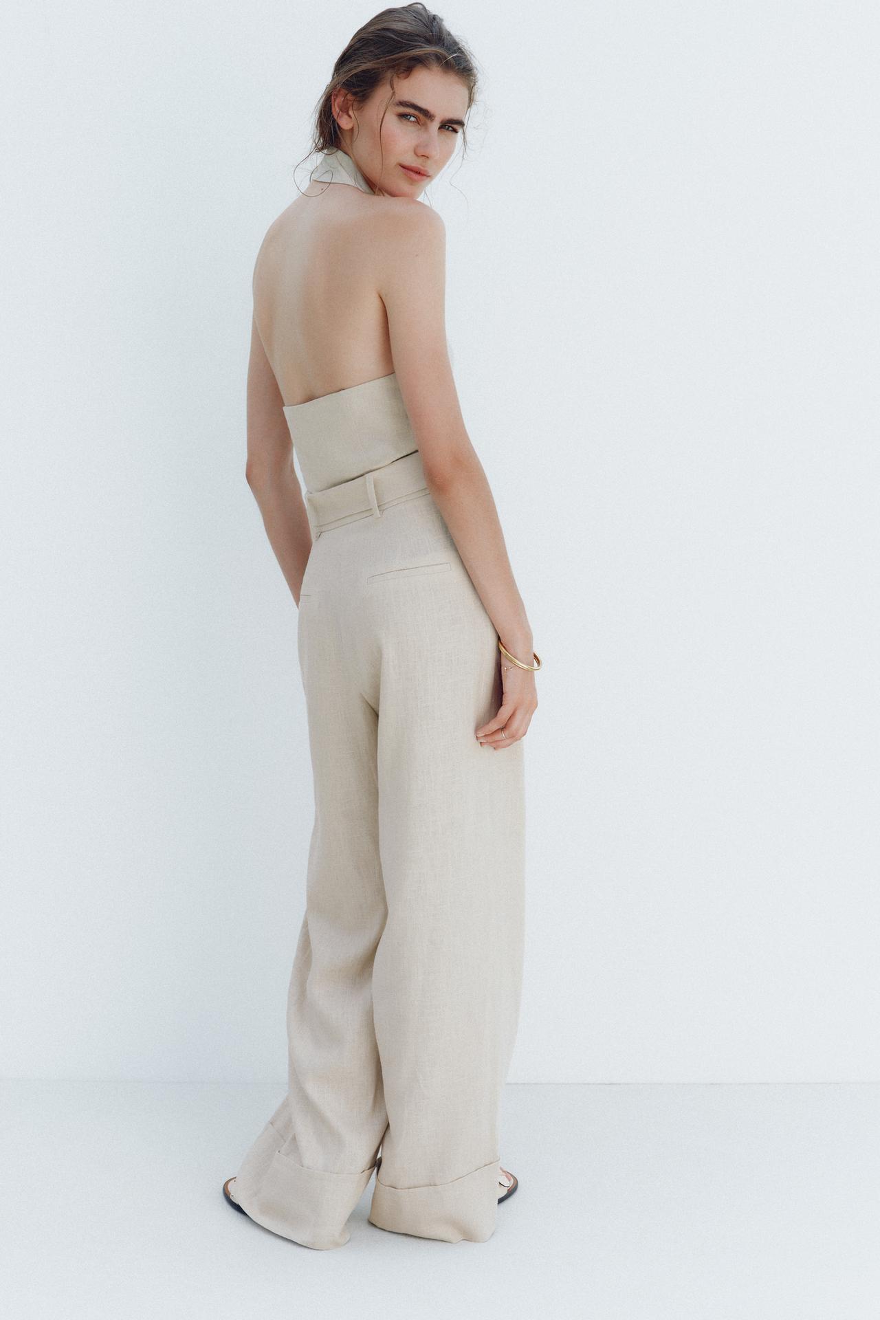 Halter Neck Linen Blend Jumpsuit