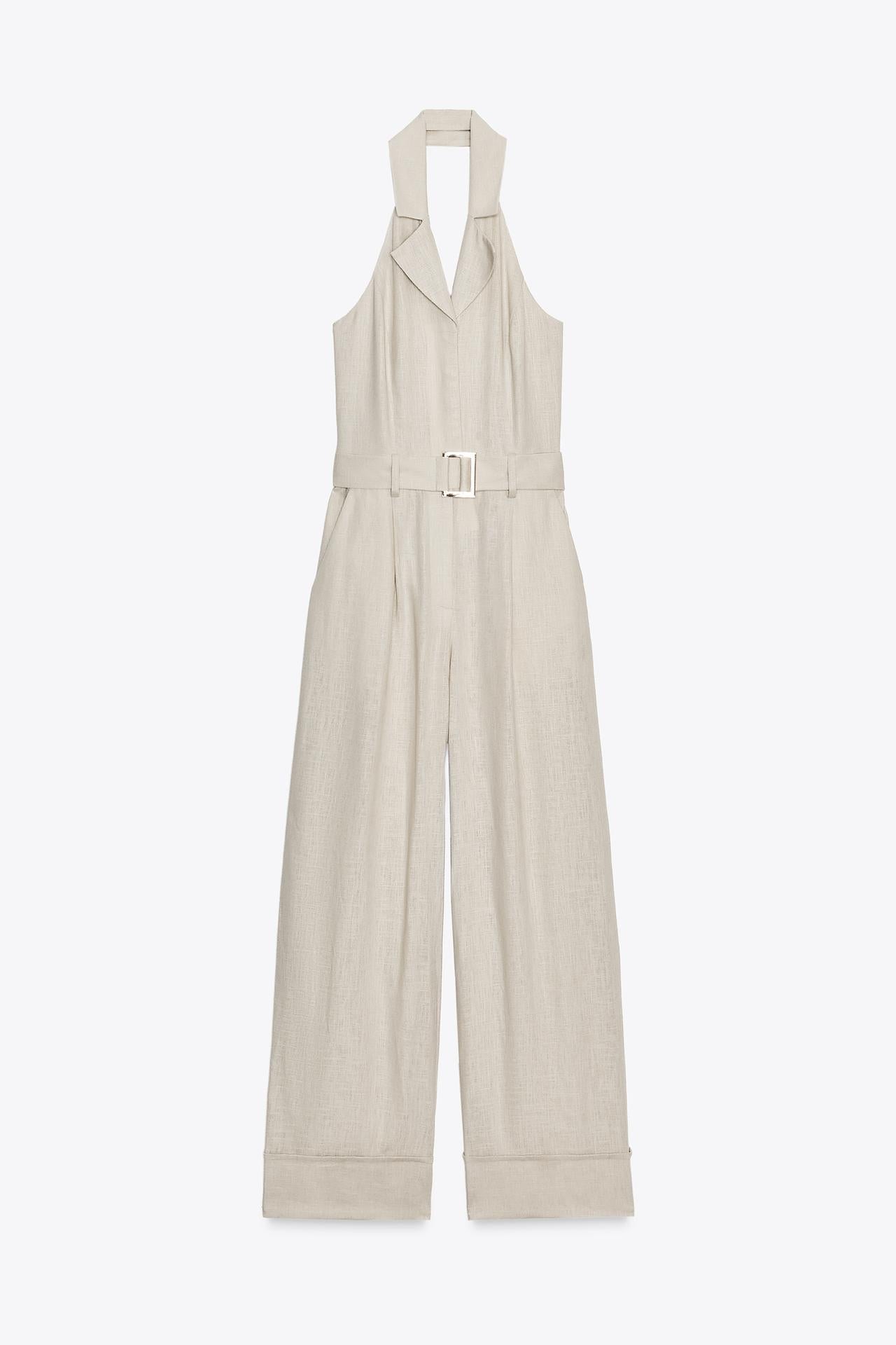 Halter Neck Linen Blend Jumpsuit
