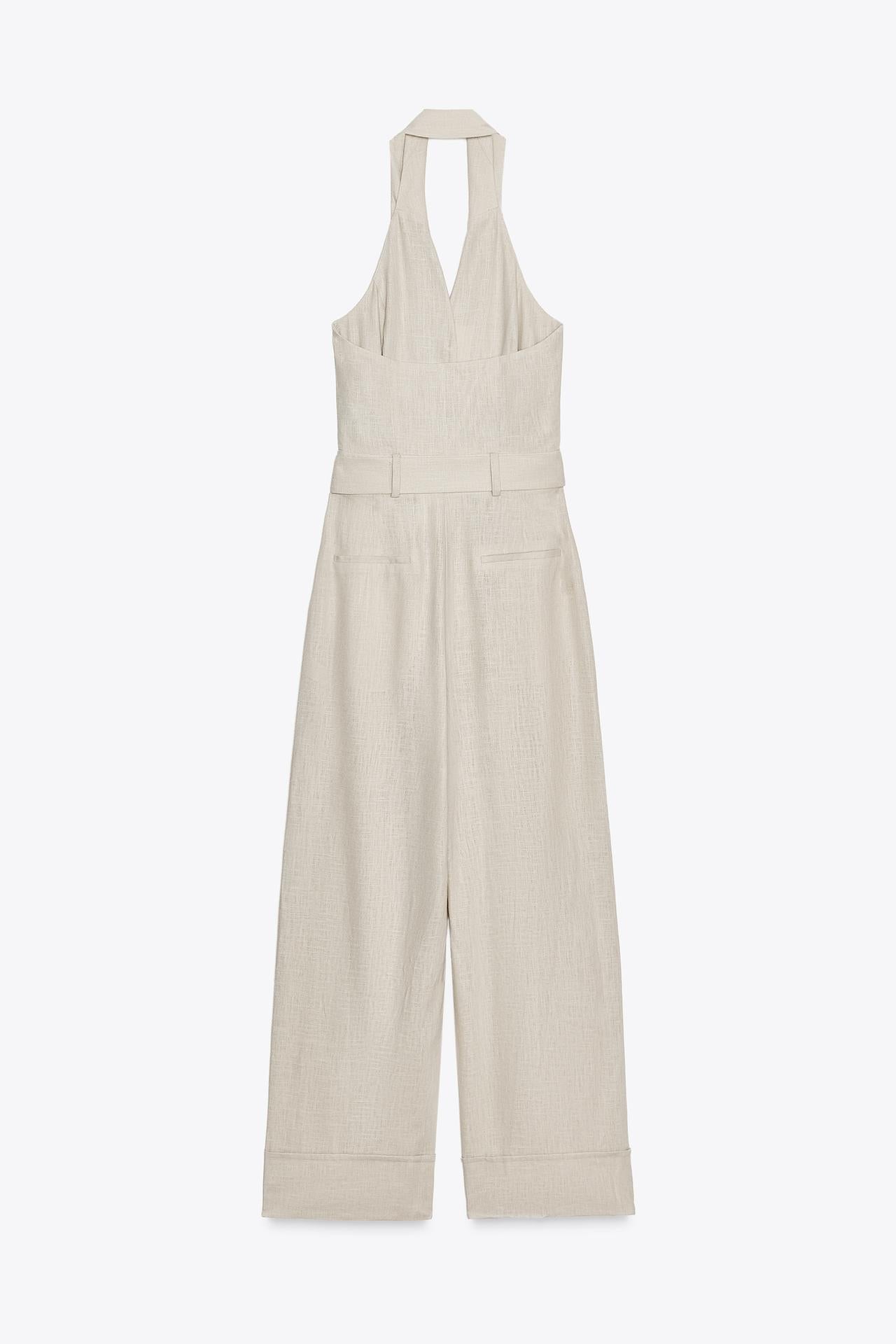 Halter Neck Linen Blend Jumpsuit
