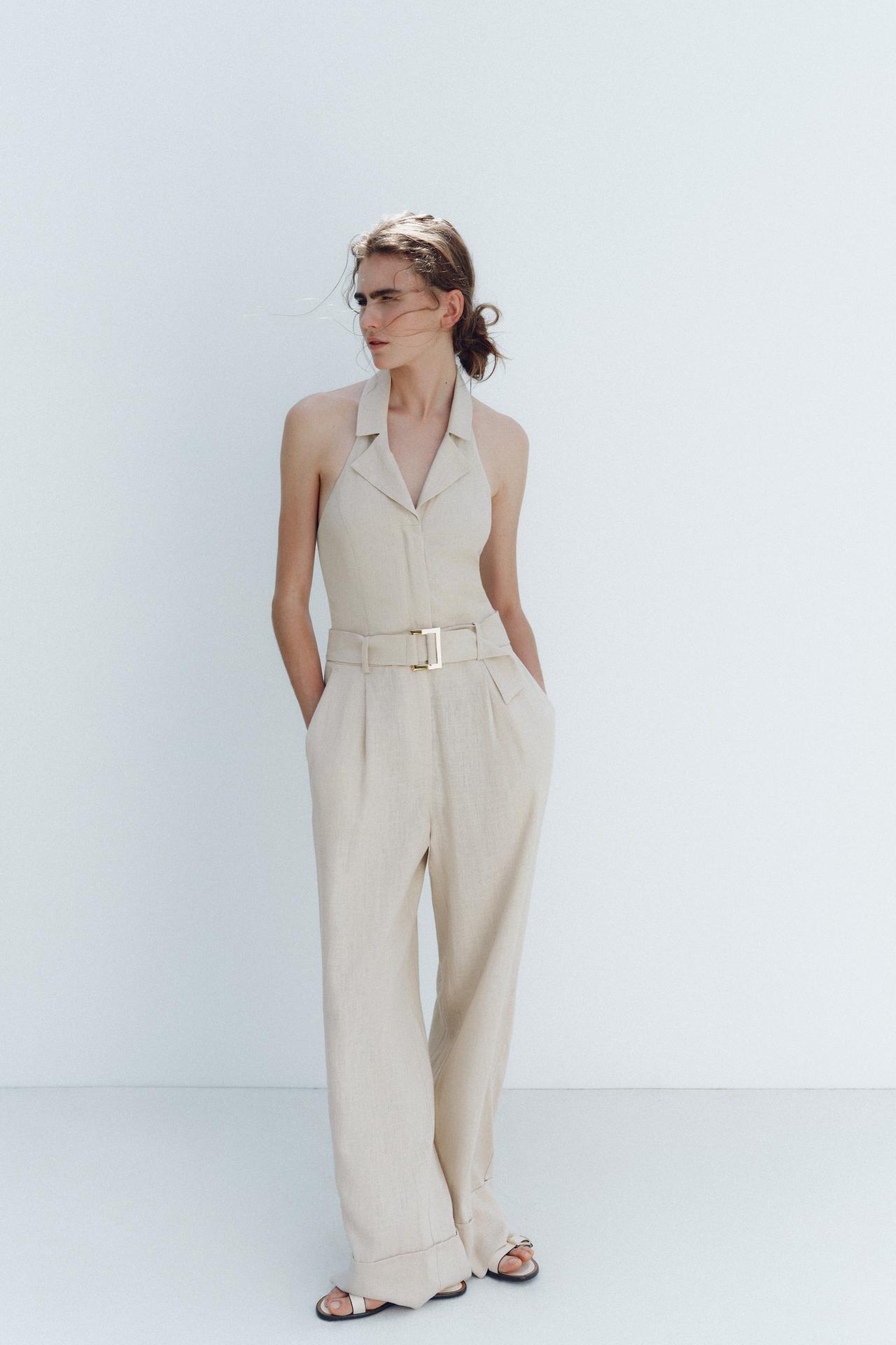 Halter Neck Linen Blend Jumpsuit