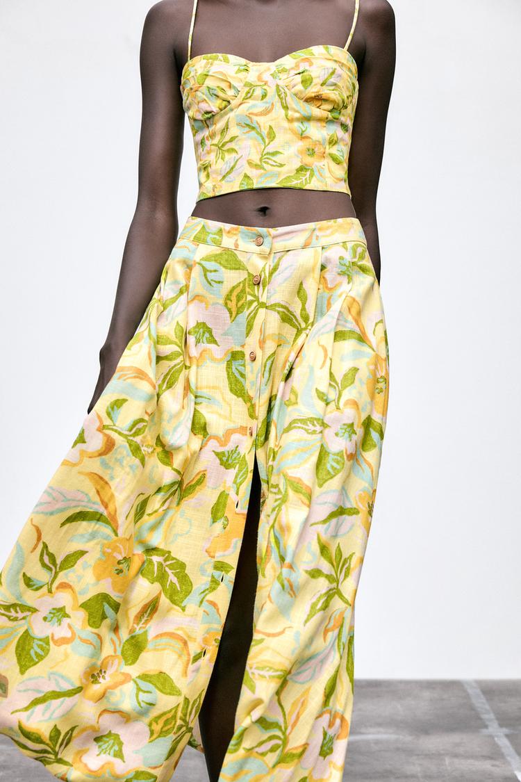 Printed Linen Blend Skirt