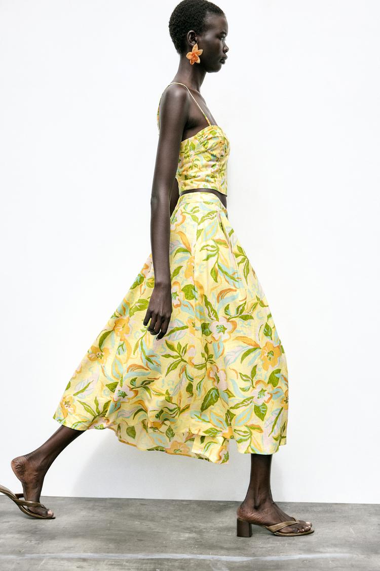 Printed Linen Blend Skirt