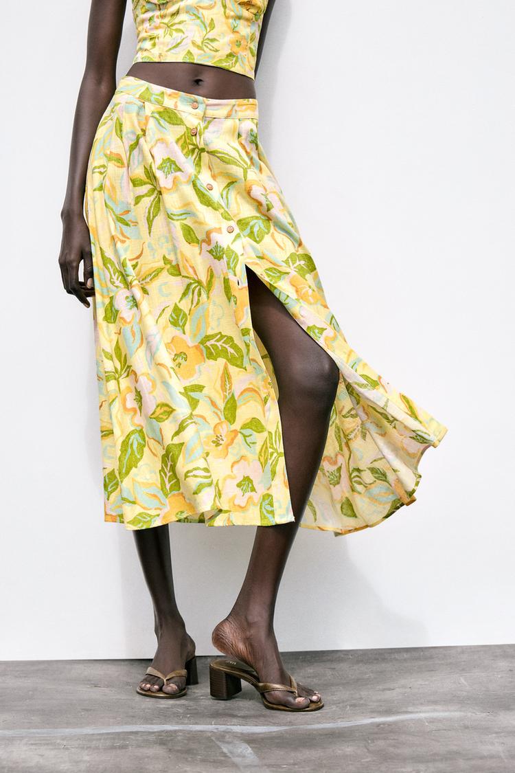 Printed Linen Blend Skirt