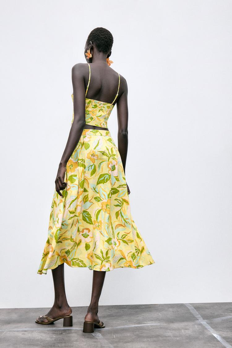 Printed Linen Blend Skirt