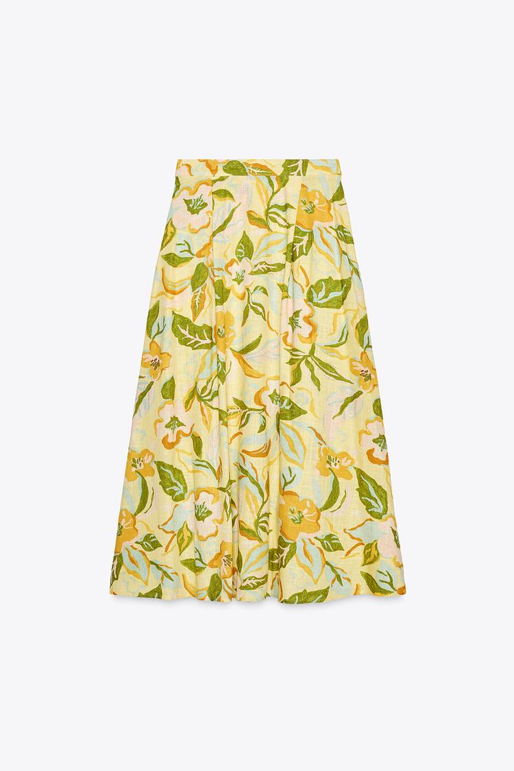 Printed Linen Blend Skirt