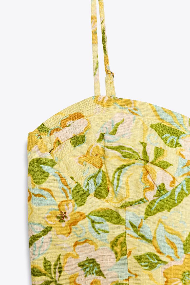 Printed Linen Blend Crop Top