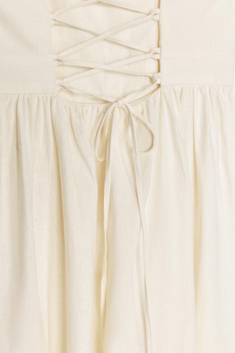 Beaded Strappy Linen Blend Midi Dress